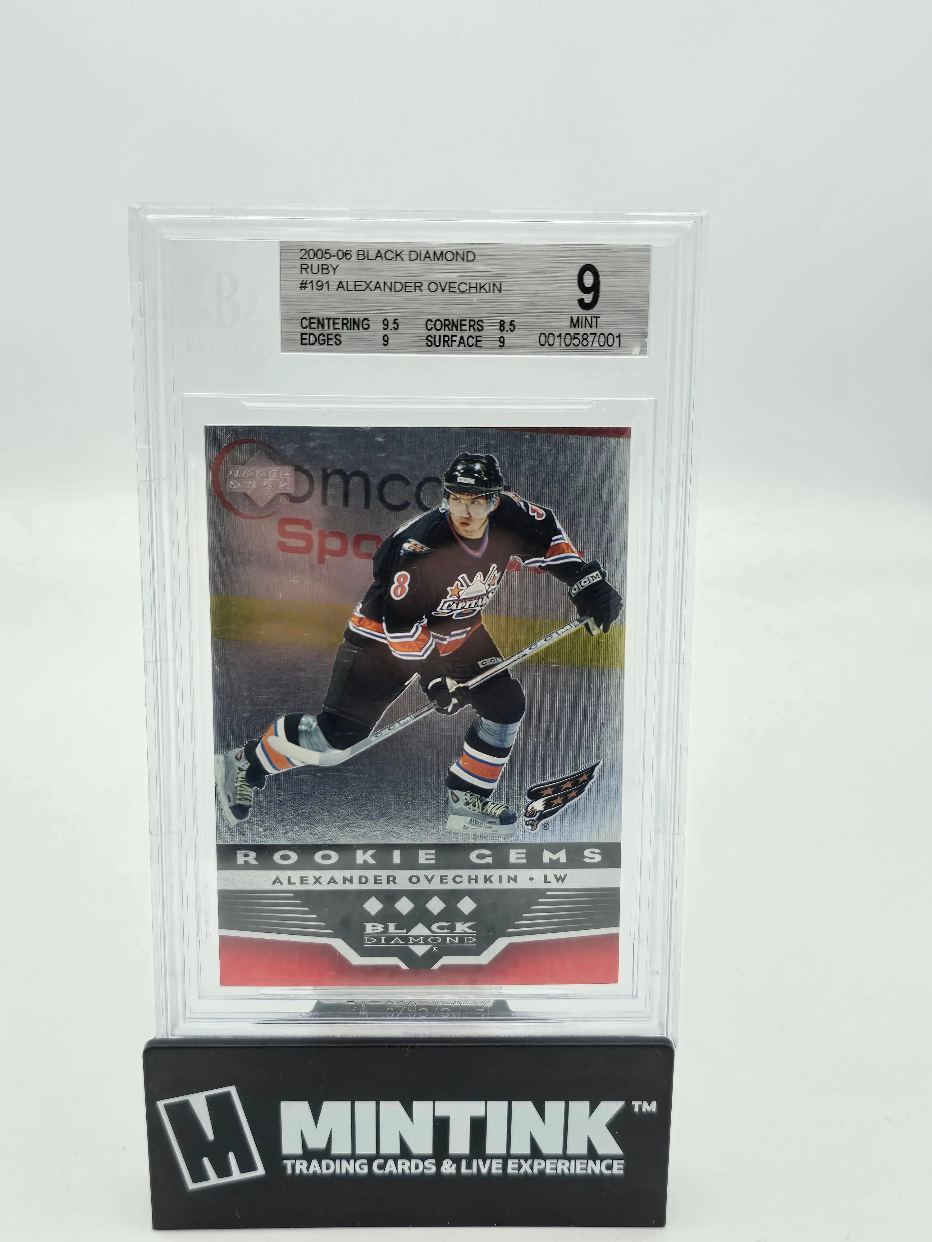 2005-06 Upper Deck Black Diamond Hockey Alexander Ovechkin Rookie Ruby Gems Card BGS 9/100 - Rare Collectible for NHL Fans & Sports Memorabilia Enthusiasts