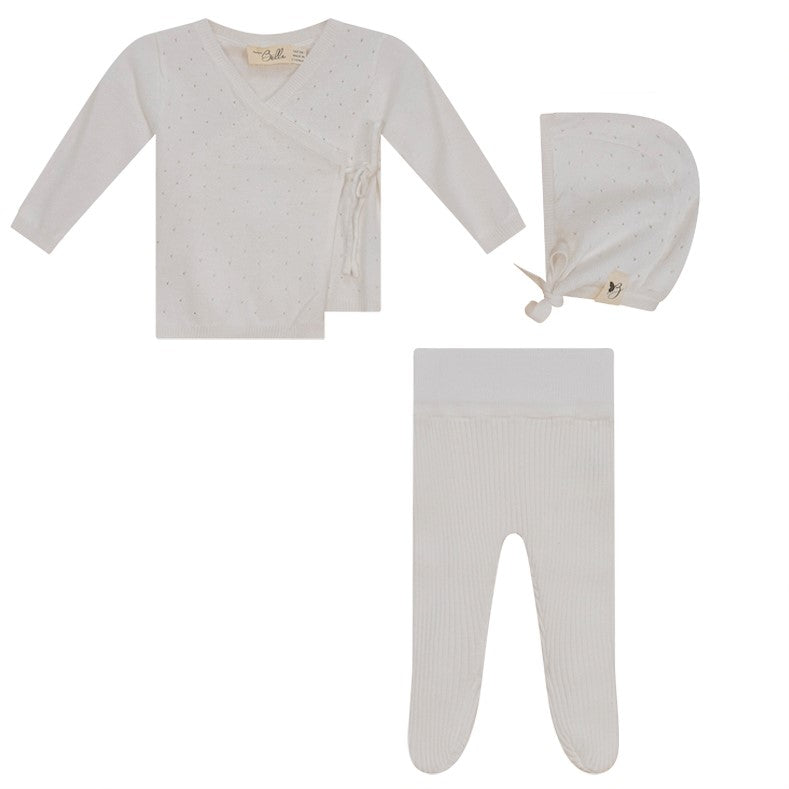 Bebe Bella White Knitted Wrap Baby Set - Soft Newborn Outfit for Photoshoots, Christening & Special Occasions