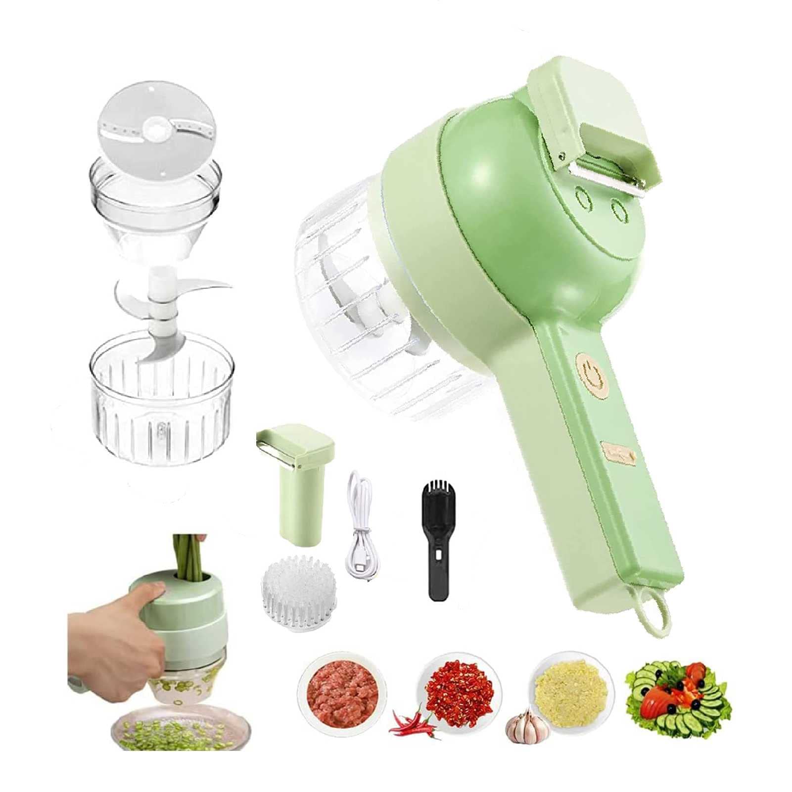 4 in 1 Electric Vegetable Chopper - Handheld Food Dicer & Garlic Press - Mini Wireless Food Processor for Garlic, Chili, Onion - Perfect for Kitchen, Camping & Small Space Cooking