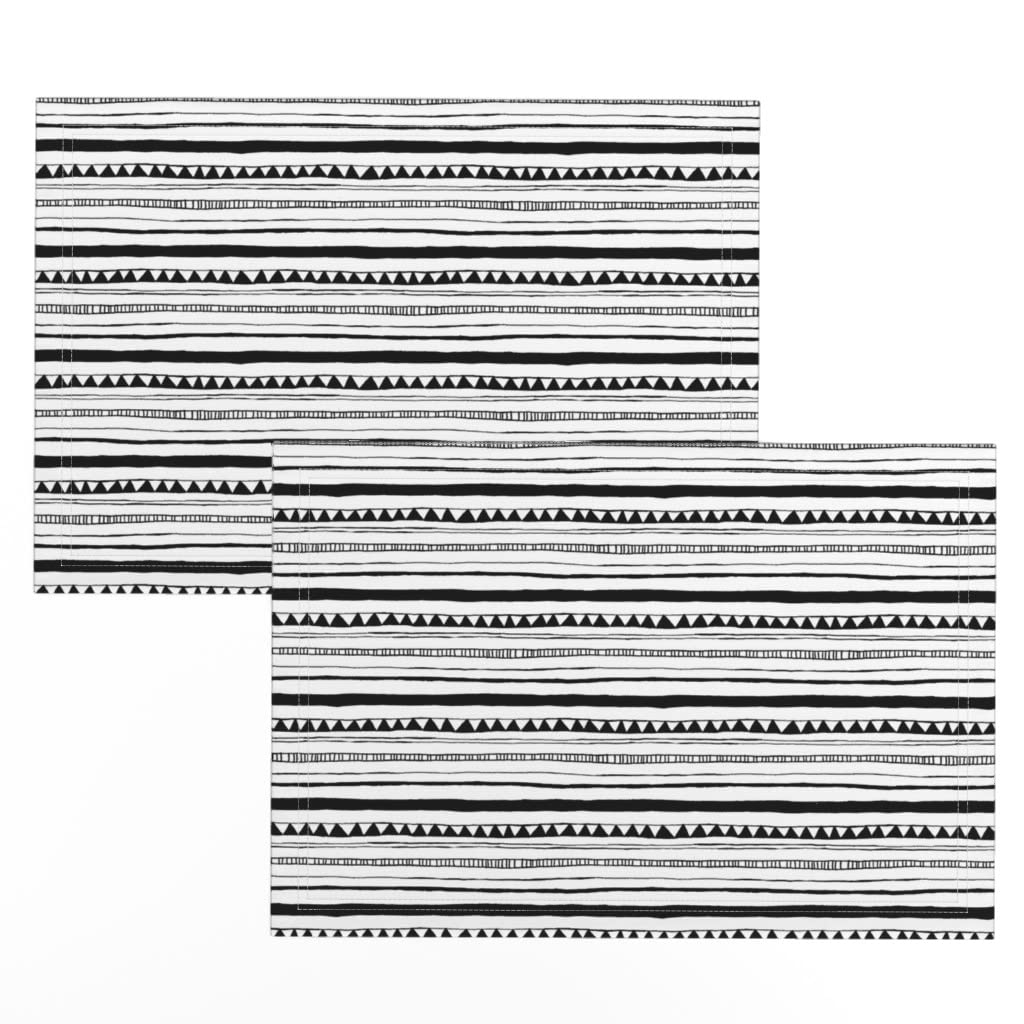 Premium Linen Cotton Canvas Placemats Set of 2 - White & Black Drawn Stripe Design - Durable & Stylish Table Mats for Dining, Kitchen Decor, and Party Settings