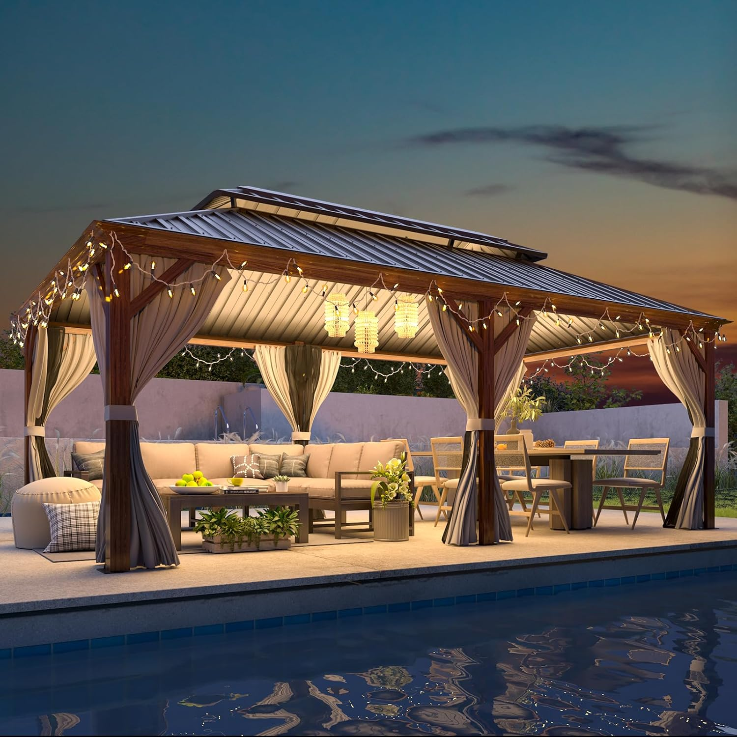 12' x 20' Hardtop Gazebo with Side Panels - All-Weather Outdoor Canopy for Patio, Backyard & Garden Parties | EROMMY
