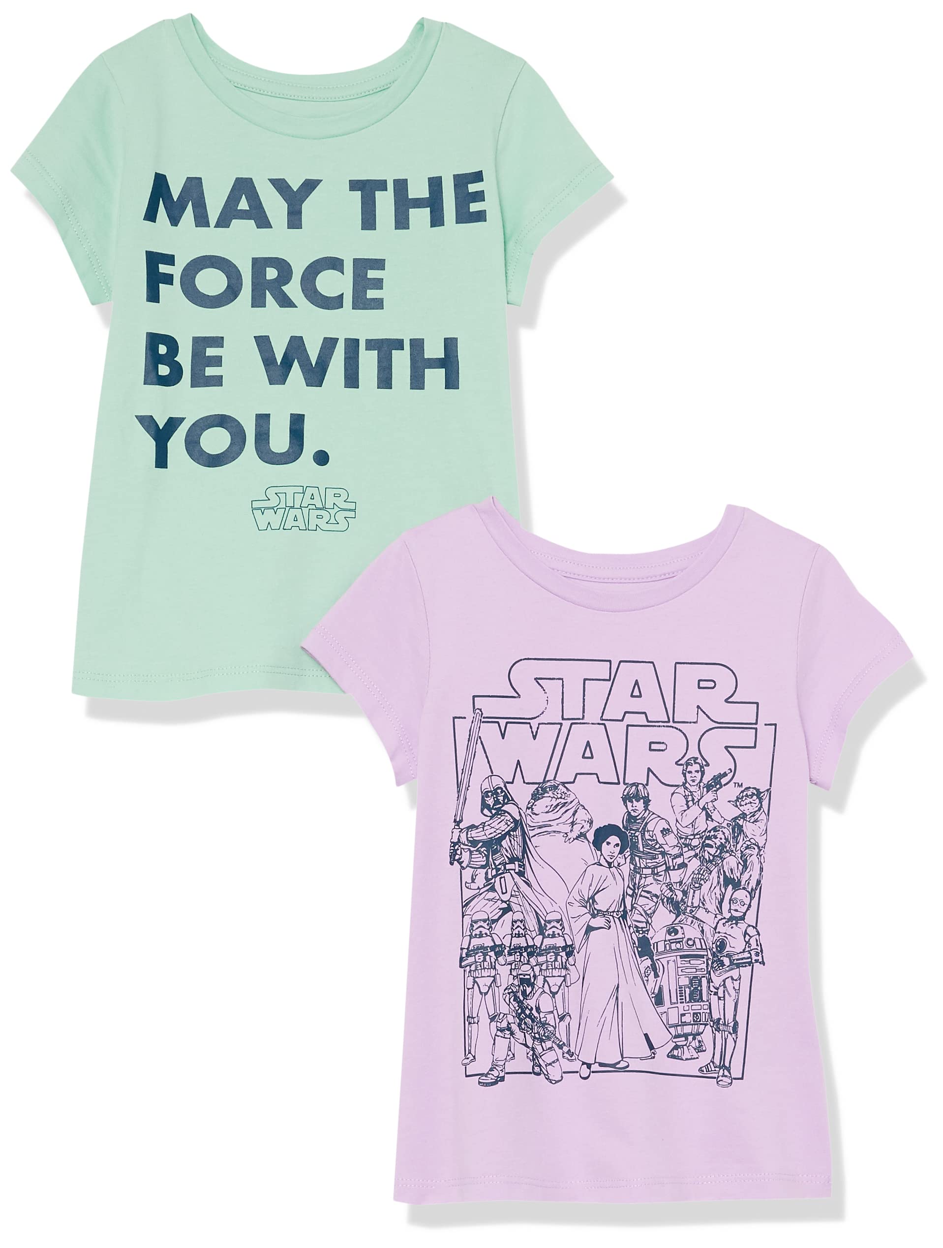 Disney Marvel Star Wars Frozen Princess Girls & Toddlers Short-Sleeve T-Shirts 2-Pack - Soft Cotton Kids Tees for Playdates, School & Everyday Wear