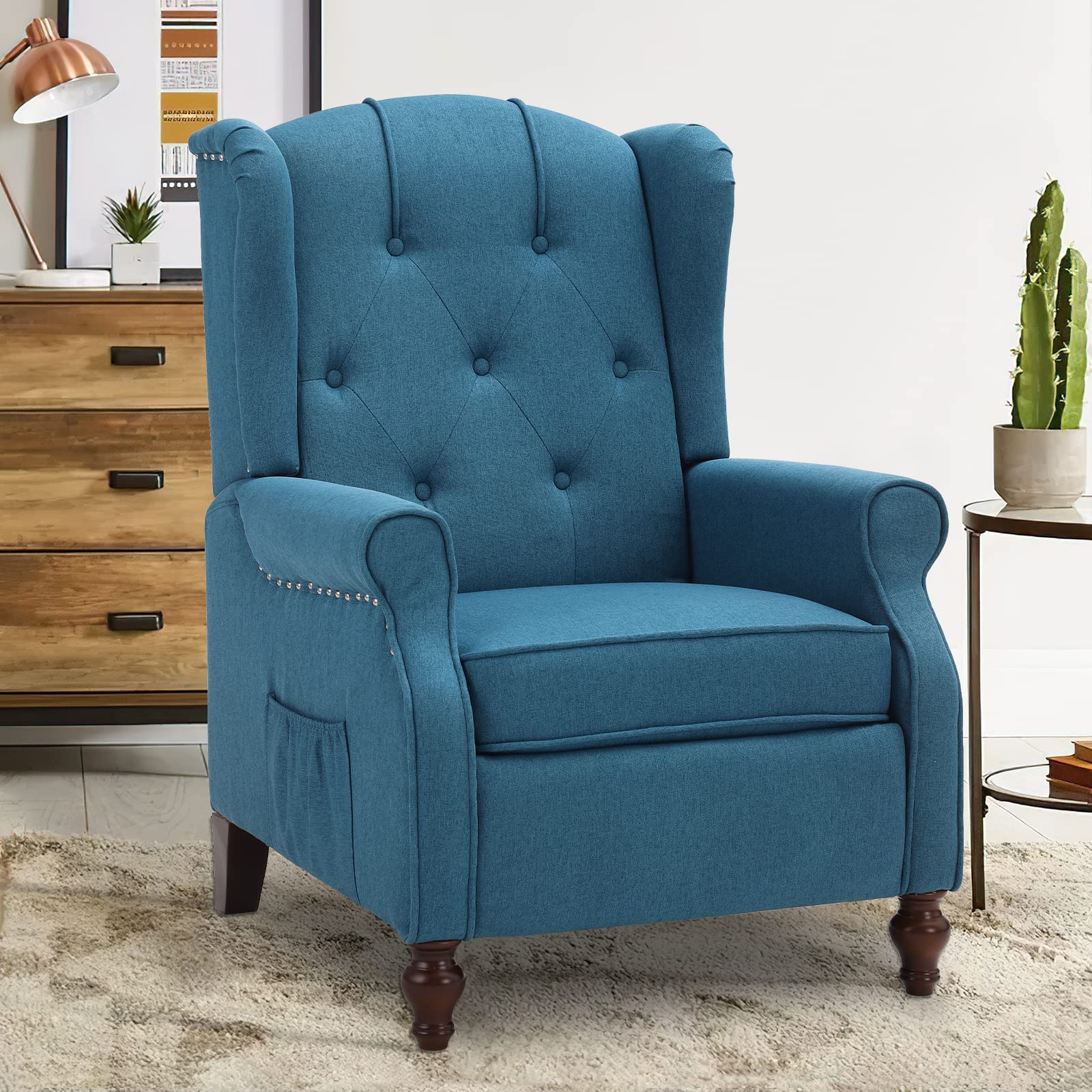 LEISU Heated Massage Recliner Chair with Vibration - Wingback Push-Back Reclining Armchair, Vintage Upholstered Sofa with Remote Control (Blue) - Perfect for Living Room, Home Theater, Reading Nook & Relaxation