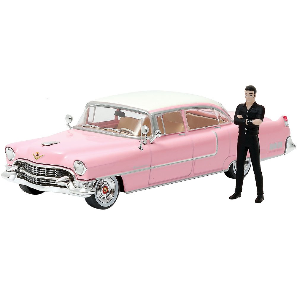 Elvis Presley 1955 Pink Cadillac Fleetwood Series 60 Diecast Model Car with Figurine - 1/43 Scale Collectible by Greenlight (86436) - Perfect for Elvis Fans, Car Collectors and Display Shelves
