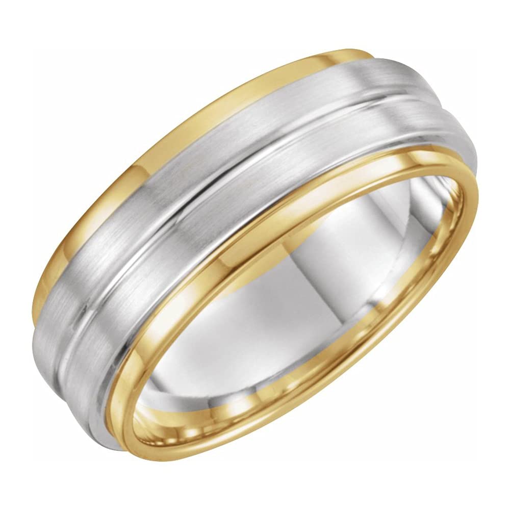 14K Yellow & White Gold Grooved Comfort Fit Wedding Band for Men