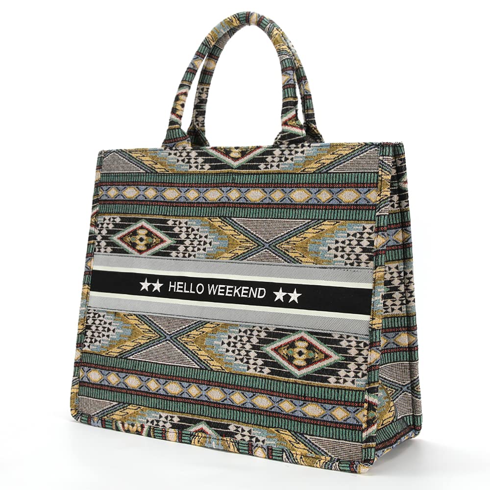 Stylish Large Tote Bag for Women - Embroidered Weekender Handbag with Spacious Compartment | Perfect for Travel, Work, Beach & Shopping