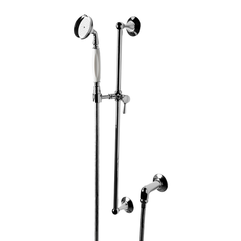 Waterworks Highgate Handshower with Chrome Finish & White Handle - Adjustable Shower Head for Bathroom, Spa, and Relaxation