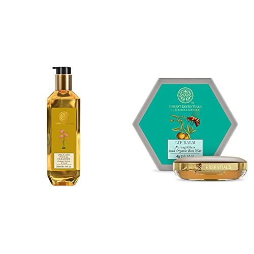 Forest Essentials Kashmiri Saffron & Neem Delicate Facial Cleanser 200ml & Luscious Narangi Glaze Lip Balm 4g - Ayurvedic Skincare for Glowing Skin & Hydrated Lips - Perfect for Daily Beauty Routine & Travel Essentials