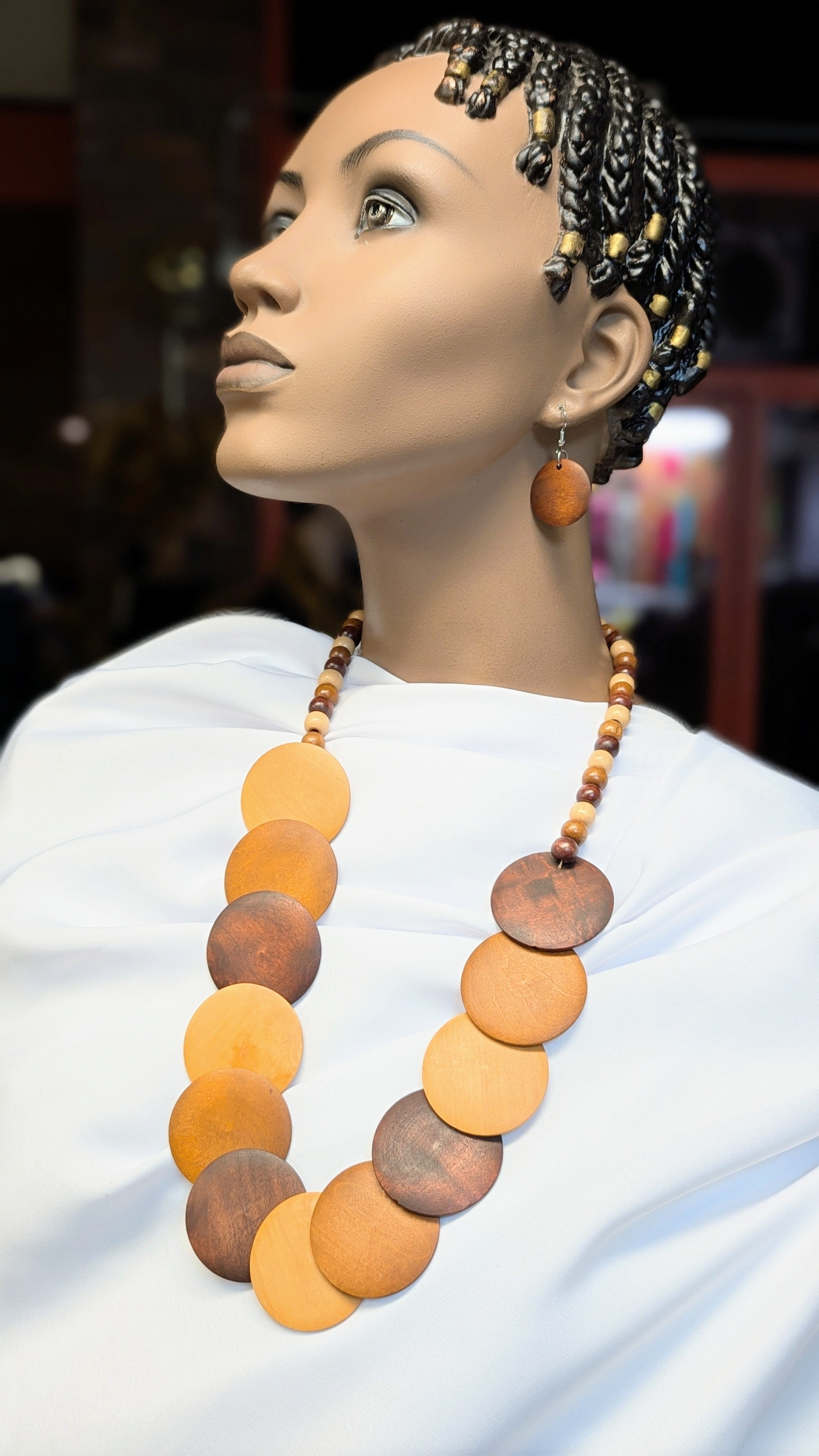 Handcrafted African Wooden Necklace and Earrings Set - Durable Ndugu Wood Jewelry for Women | Perfect for Cultural Events, Weddings & Boho Fashion