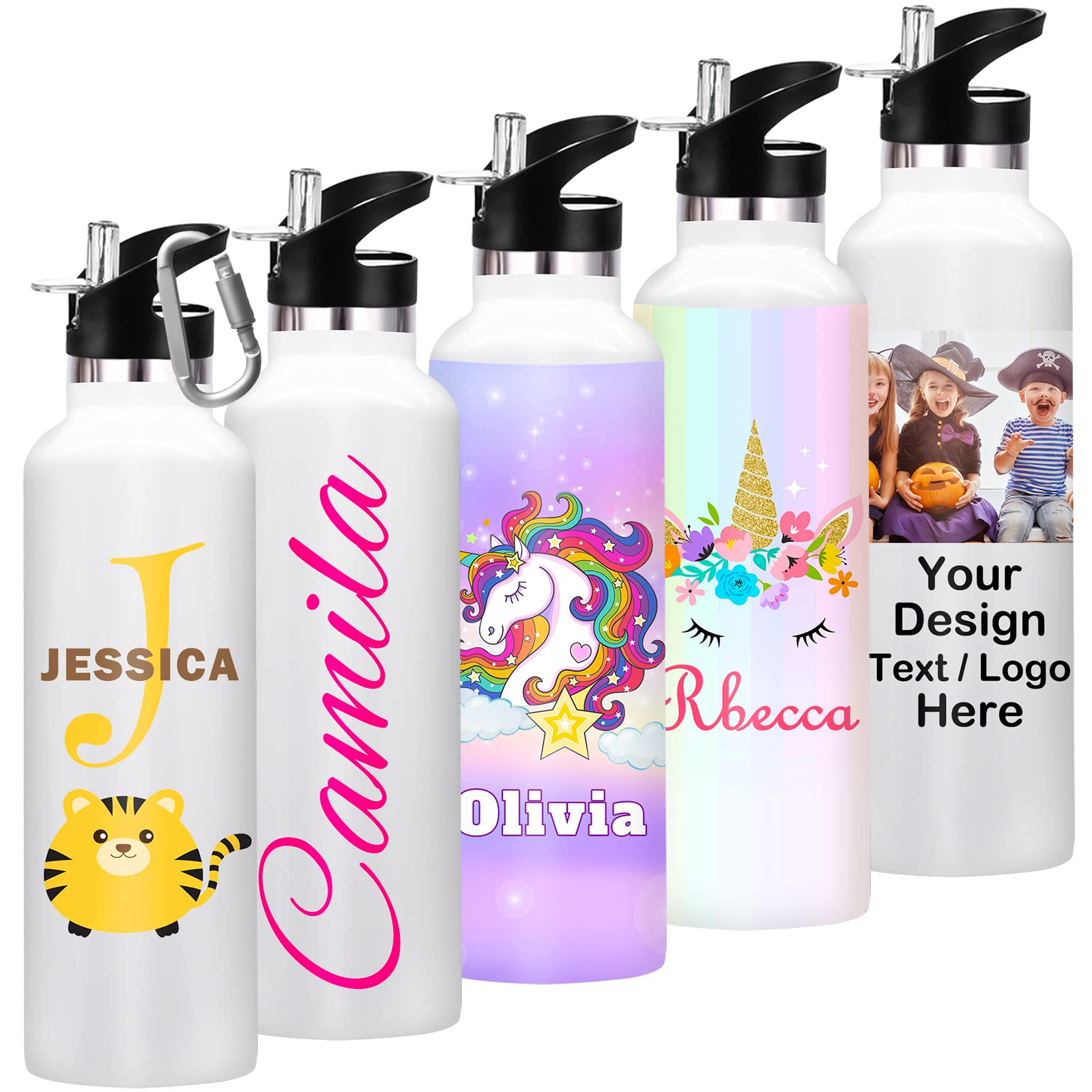 Custom Insulated Water Bottles with Straw - 10 Pack Bulk Personalized School Supplies (26oz/12oz) - Perfect for Students, Teachers & Office Workers - Gym, Hiking & Everyday Hydration