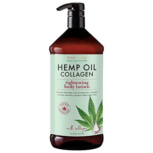 PHARM TO TABLE Hemp Oil & Collagen Body Lotion for Dry Skin - Deep Hydration & Moisture Lock - 32oz (960ml) - Perfect for Daily Skincare & Post-Shower Moisturizing