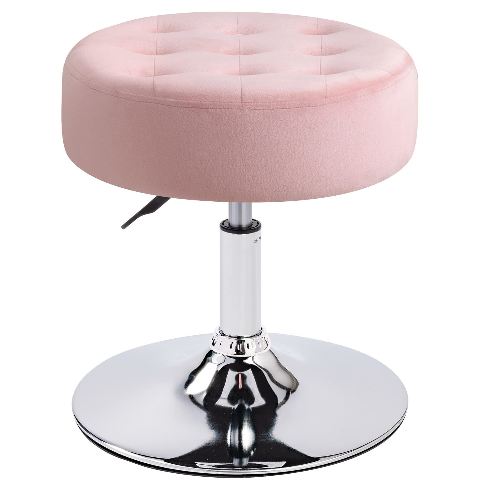 Furniliving Mid-Century Velvet Tufted Makeup Vanity Stool with 360° Swivel - Adjustable Modern Large Size Ottoman Chair for Bedroom, Living Room & Bathroom - Soft Pink Velvet Upholstery | Perfect for Dressing Tables, Makeup Stations & Home Decor