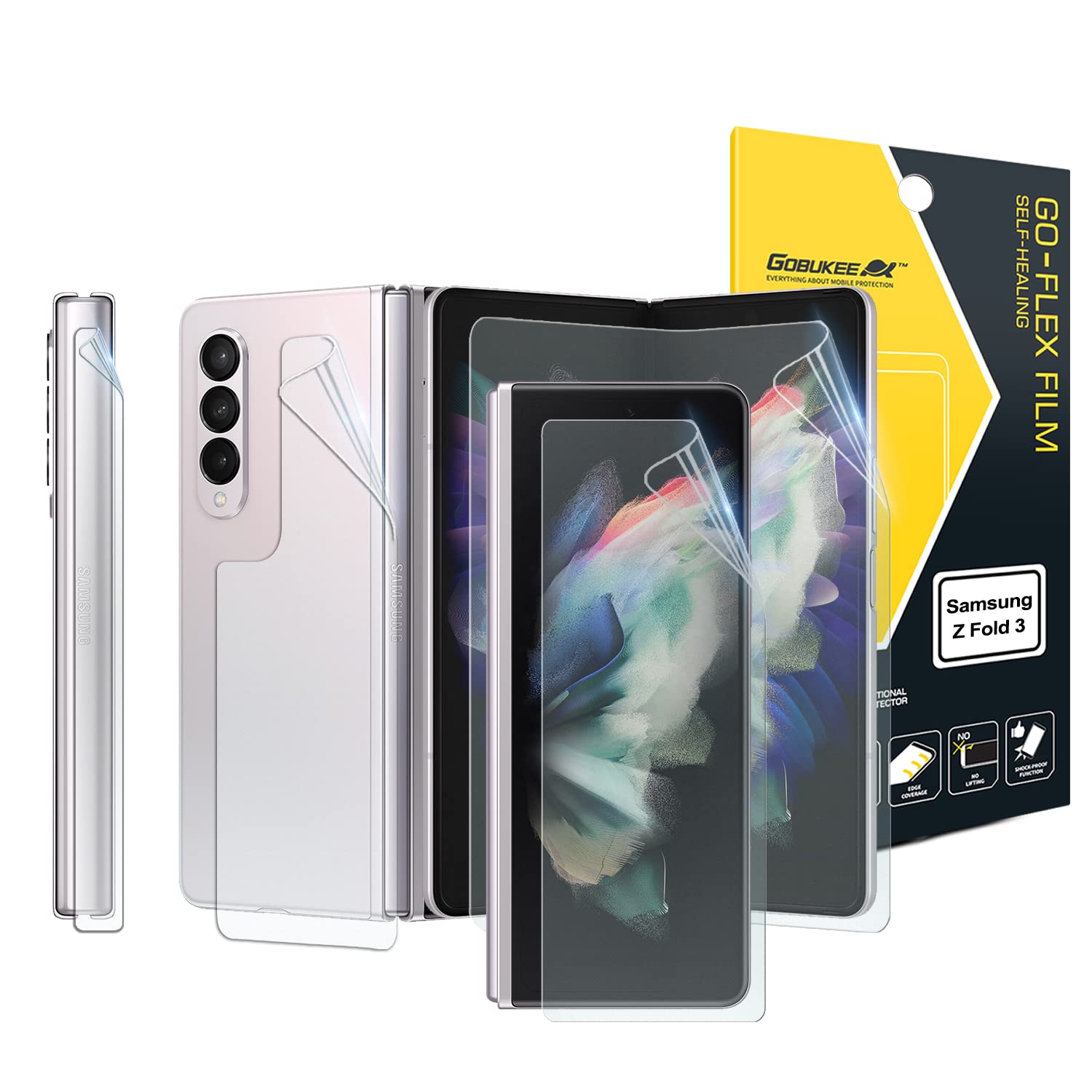 [4-Pack] GOBUKEE Premium Anti-Glare Matte TPU Screen Protector for Samsung Galaxy Z Fold 3 5G (2021) - Full Coverage Film with Inner, Outer, Back & Hinge Protection - Bubble-Free, Self-Healing - Perfect for Work, Gaming & Daily Use