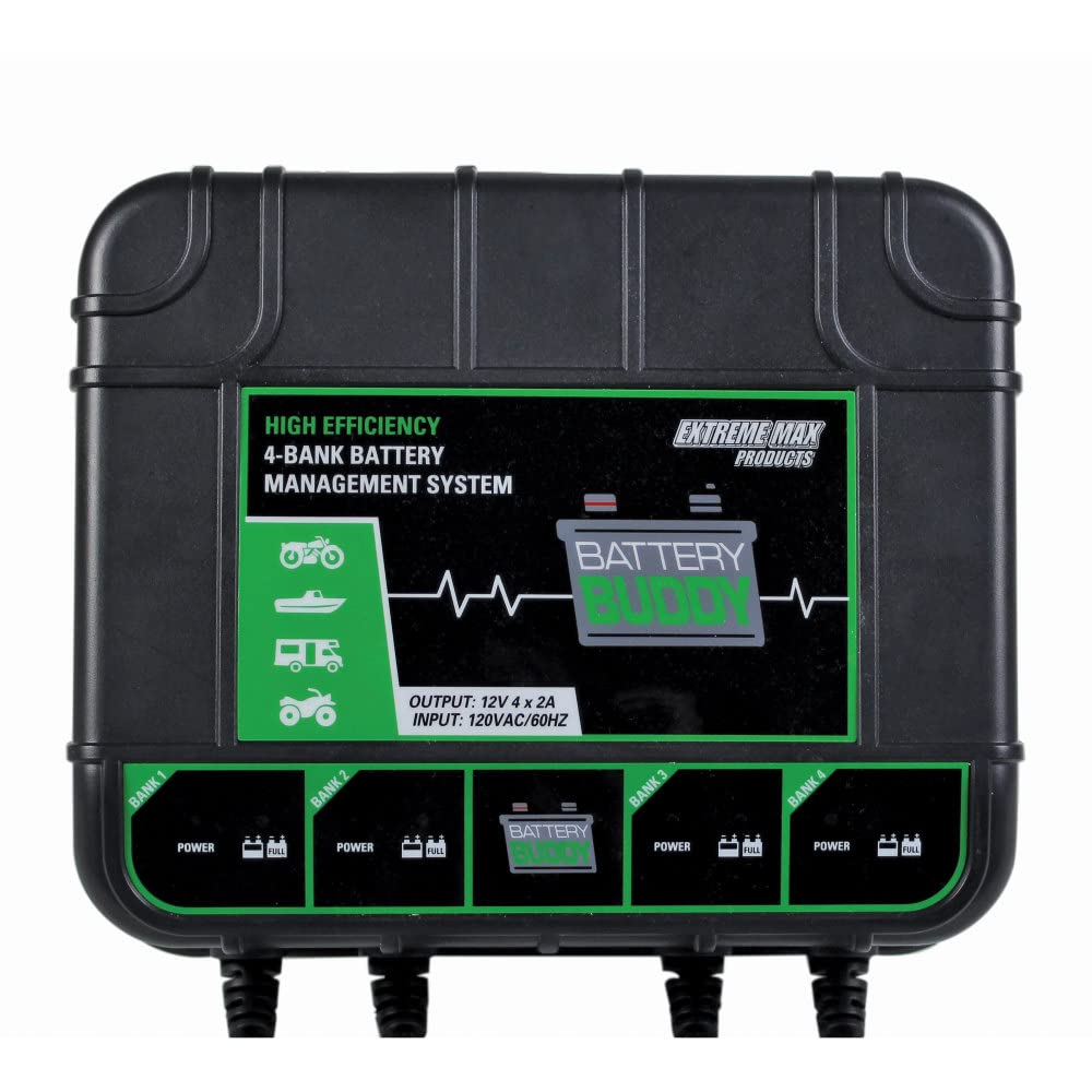 Extreme Max 1229.4023 4-Bank Battery Charger & Maintainer - Smart Charging for Cars, Boats, Motorcycles & RVs - Keep Your Batteries Fully Charged All Year Round