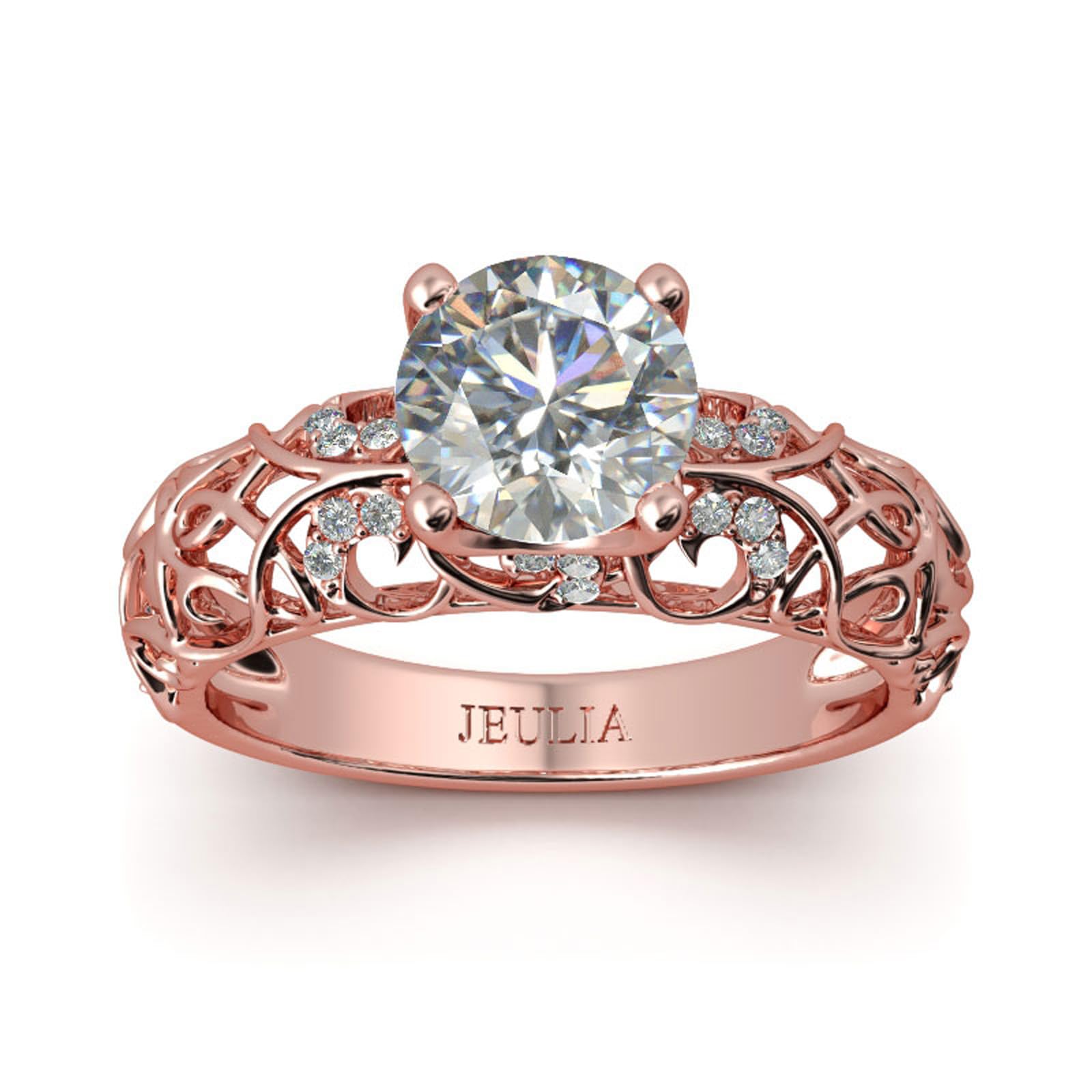 Jeulia 2 Carat Leaf Vine Engagement Ring for Women - 925 Sterling Silver Rose Gold Plated Round Cut Solitaire CZ Wedding Band, Anniversary Promise Ring - Perfect for Romantic Gifts, Proposals & Special Occasions