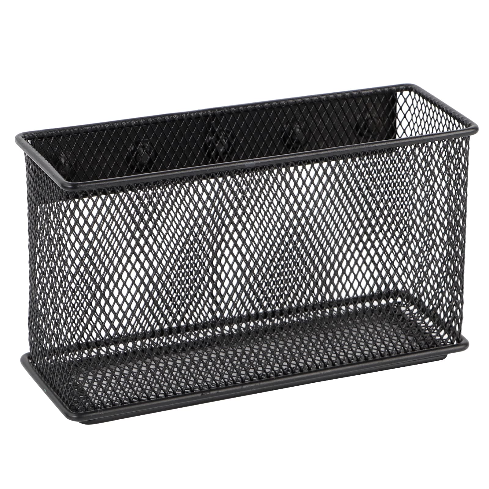 Black Magnetic Mesh Storage Basket Organizer with 5 Strong Magnets - 6.29'' × 2.28'' × 3.54'' Magnetic Pen Holder for Refrigerator, Locker, Whiteboard & Office Organization | Perfect for Kitchen, Bathroom, Dorm & Workspace Storage