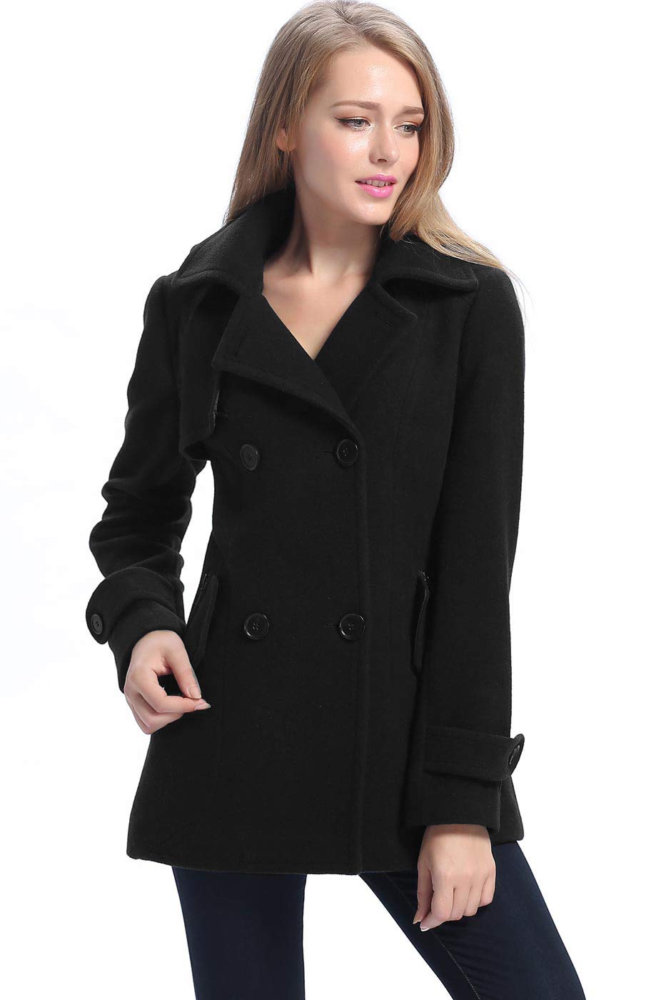 BGSD Women's Piper Wool Pea Coat - Classic Winter Outerwear for Regular, Plus & Petite Sizes | Warm & Stylish for Office, Travel & Casual Outings