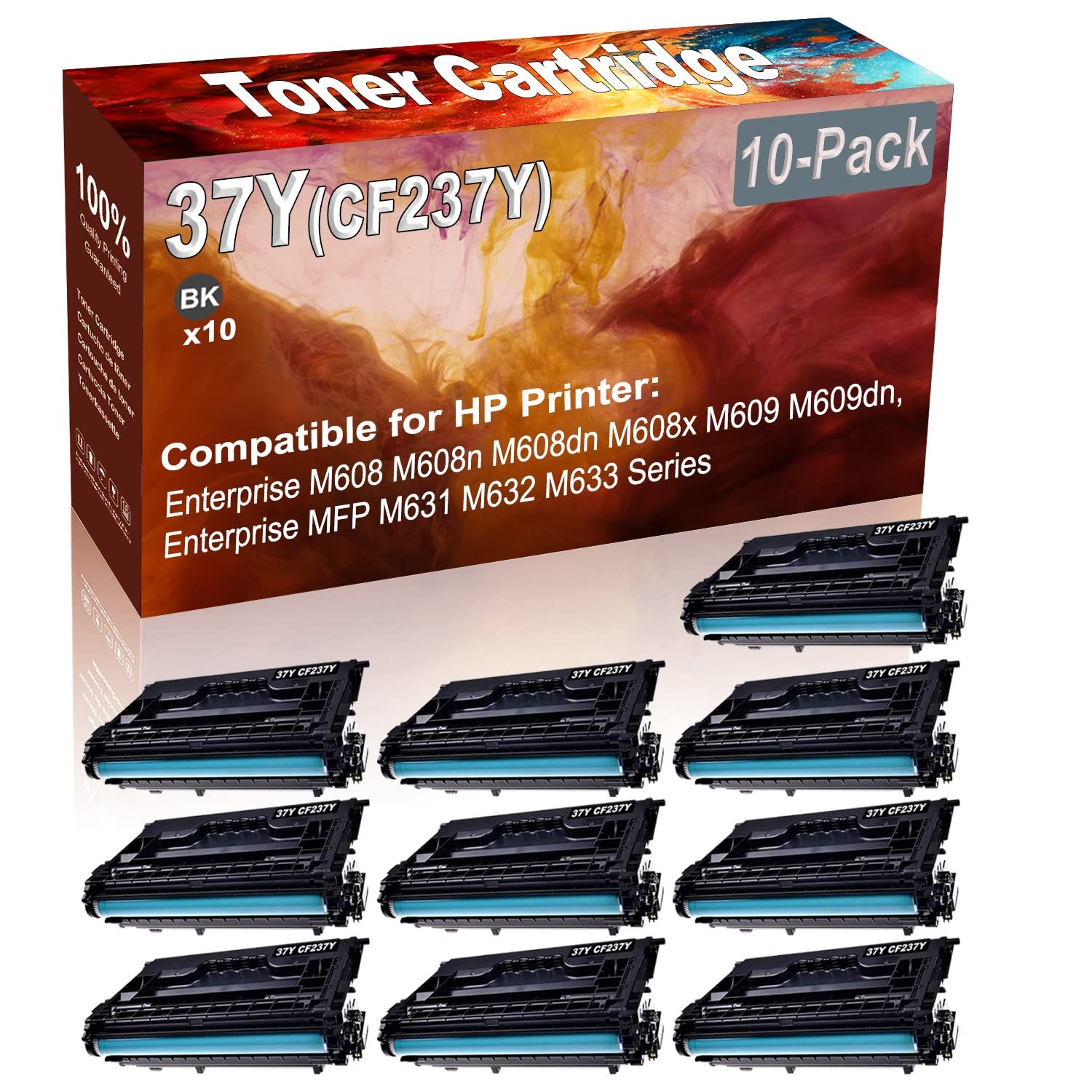 10-Pack Black High Yield CF237Y Compatible Toner Cartridge for HP Enterprise M608 M608n M608dn M608x M609 M609dn Printers - Office & Home Printing Solution