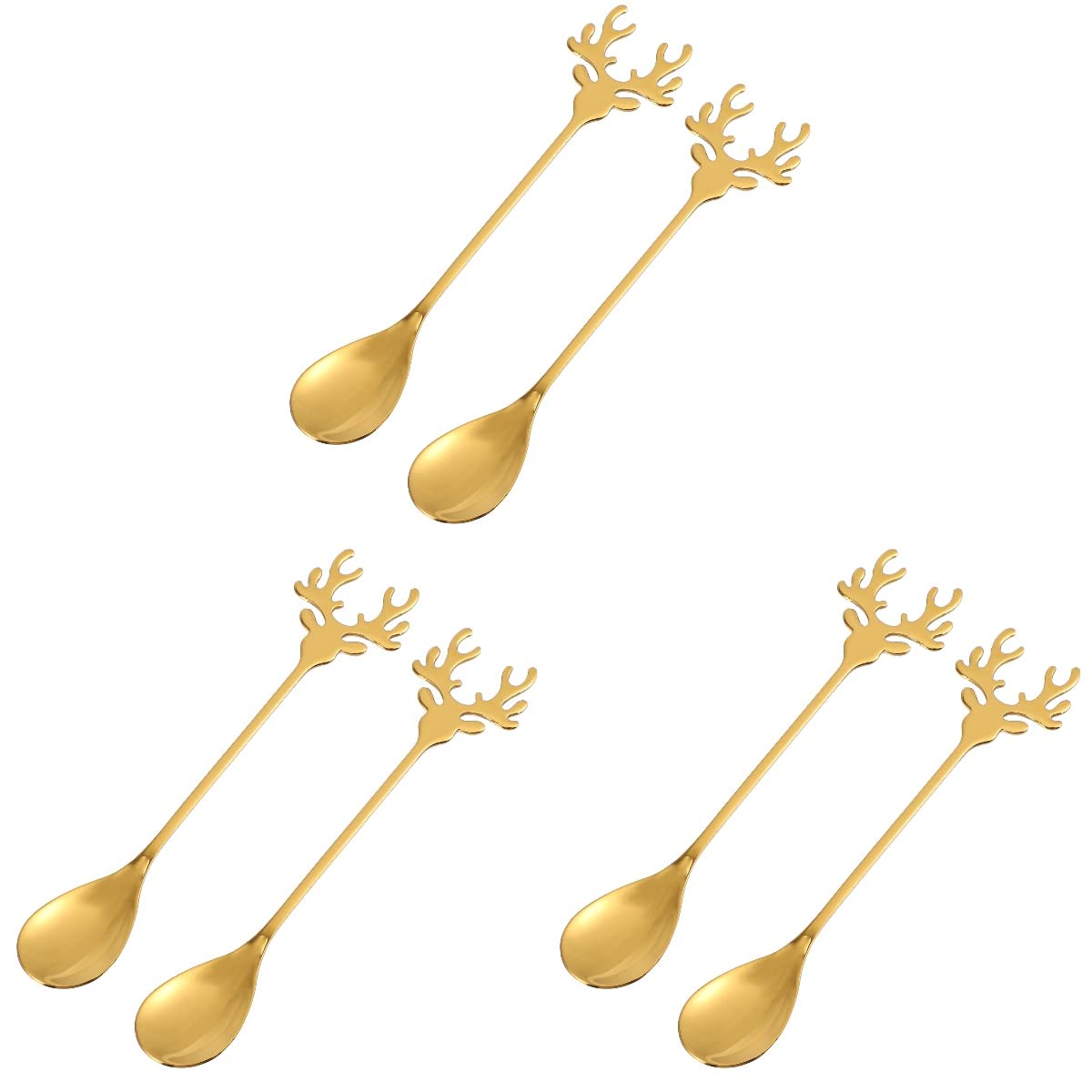 6-Piece Stainless Steel Coffee Spoons Set - Elk-Shaped Stirring Spoons for Hot/Cold Drinks - Christmas & New Year Decor (Red) - Perfect for Holiday Parties, Coffee Shops & Home Decor