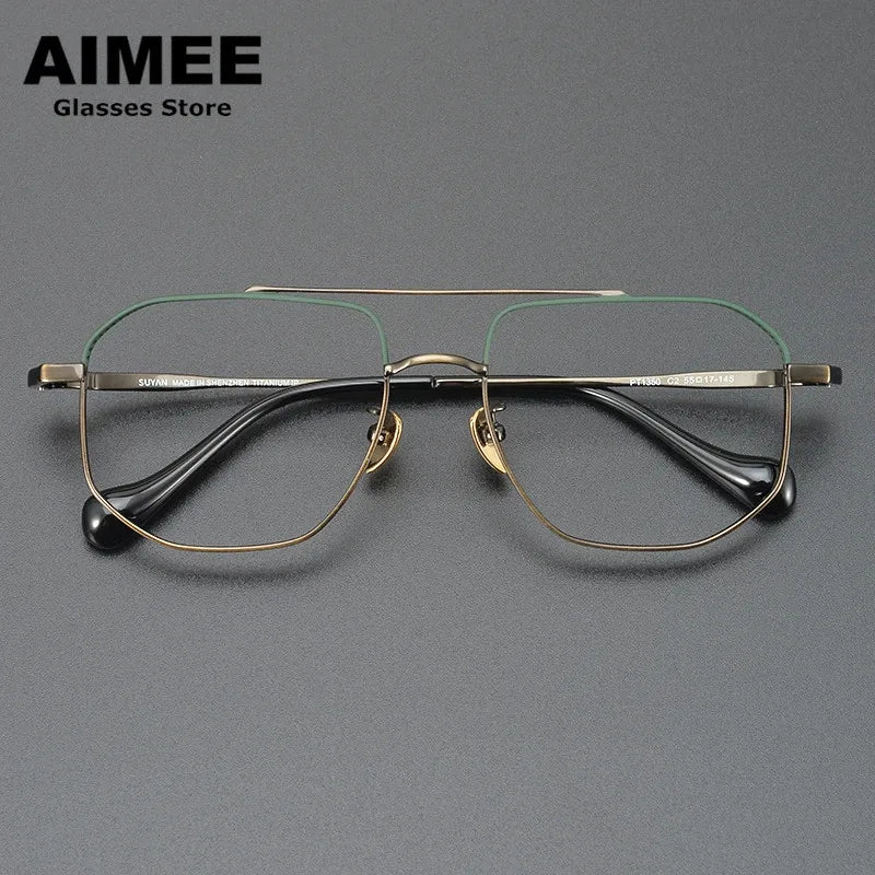 Aimee Unisex Full Rim Square Double Bridge Titanium Acetate Eyeglasses Frame 1350 - Lightweight Durable Glasses for Work, Reading & Fashion