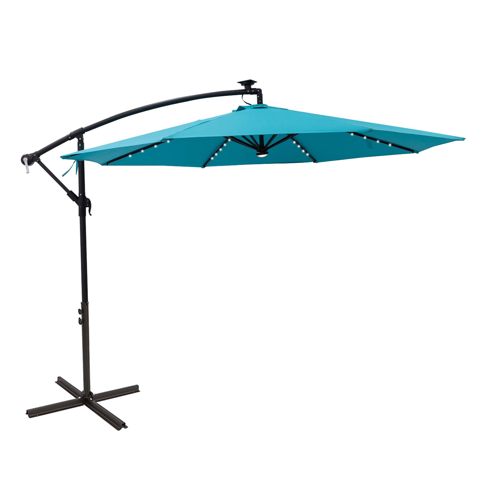 C-Hopetree 10 ft Offset Cantilever Outdoor Patio Umbrella with Solar LED Lights & Cross Base Stand - Aqua Blue - Perfect for Poolside, Backyard, and Beach Relaxation