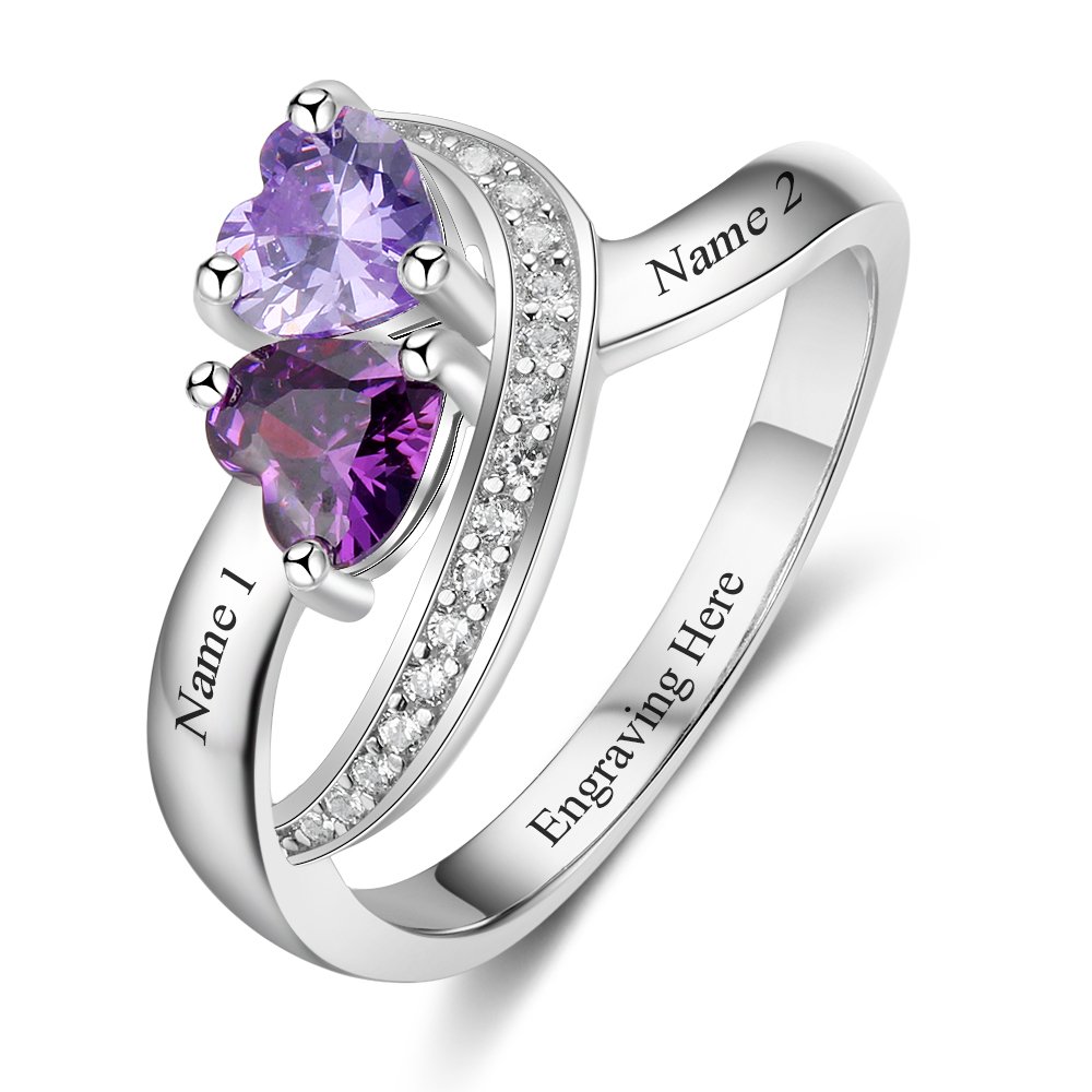 Personalized Name Rings with Birthstones - Couple Promise Rings for Her & Women - Perfect for Engagements & Anniversaries