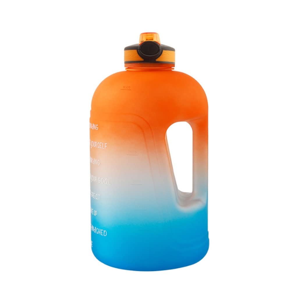 3.78L Large Capacity Sports Water Bottle with Time Marker - Leakproof Fitness Water Jug with Straw for Gym, Hiking & Outdoor Activities - Gradient Orange Blue Portable Drinking Bottle for Workouts & Travel