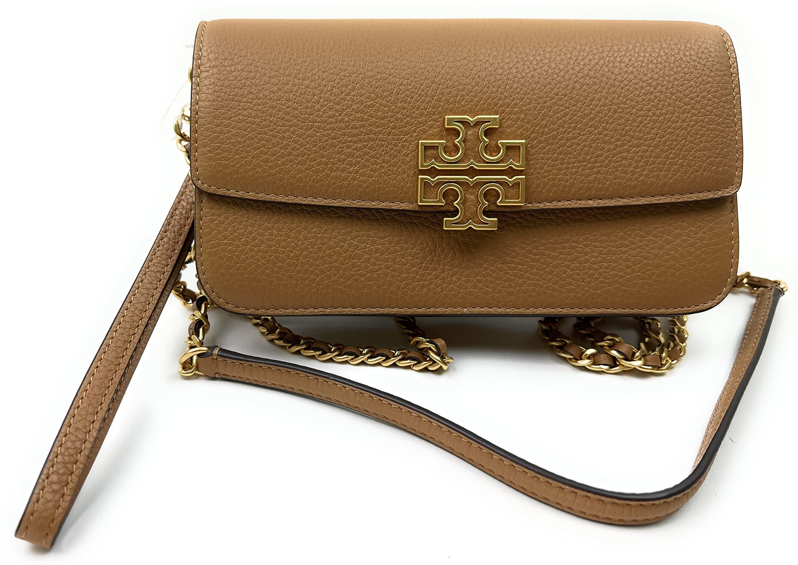 Tory Burch Britten Pebble Chain Wallet Wristlet for Women - Tiramisu Brown Crossbody Bag | Perfect for Everyday Use, Parties & Travel