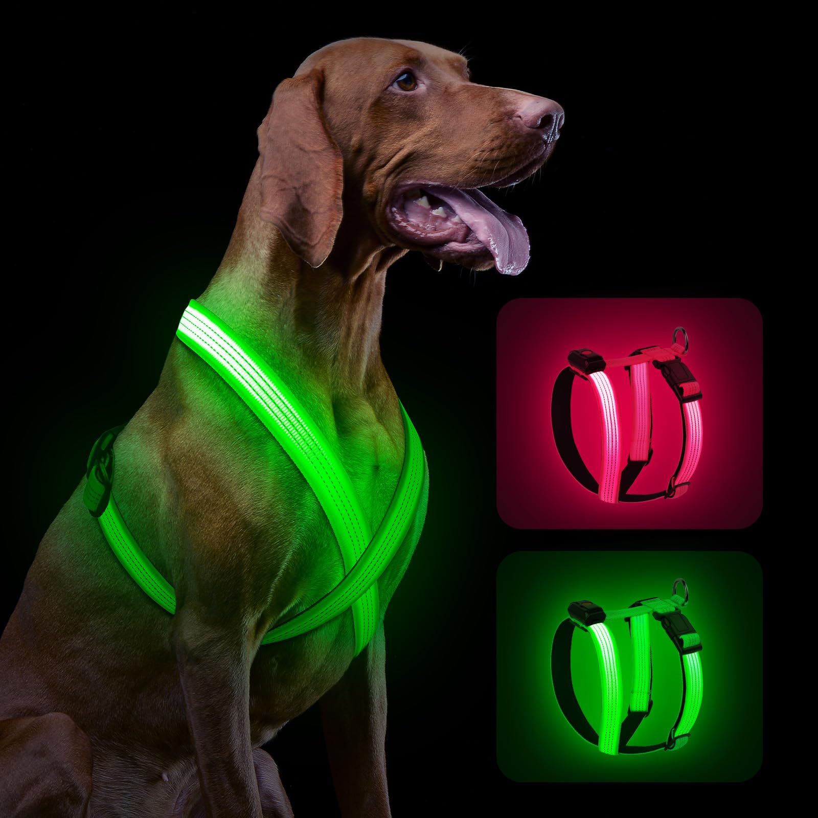 Rechargeable LED Dog Harness with Reflective Strips - Adjustable Glowing Dog Vest for Small Medium Large Dogs - Perfect for Night Walking, Jogging & Outdoor Safety