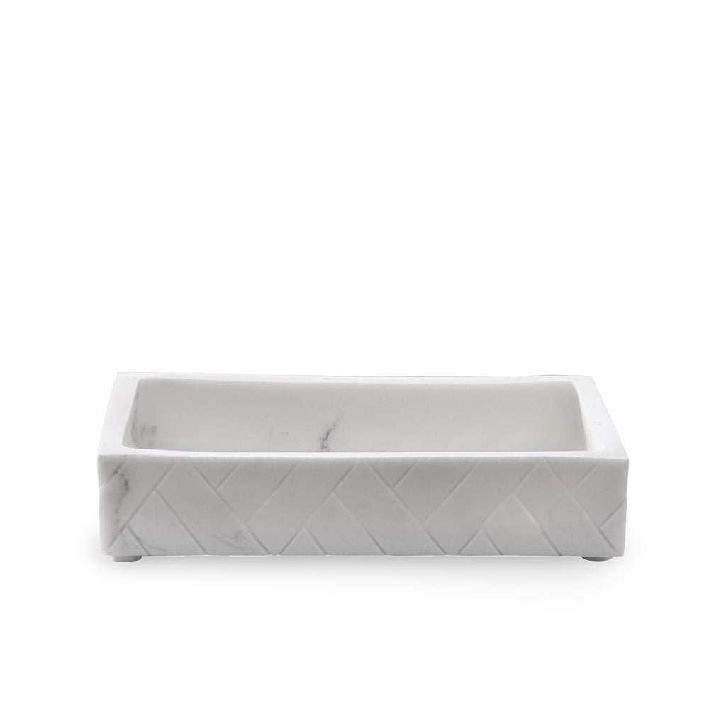 Herringbone Grey Marble Soap Dish - Elegant Bathroom Accessory for Modern Home Decor | Perfect for Vanity, Sink Countertop & Spa Style Bathrooms