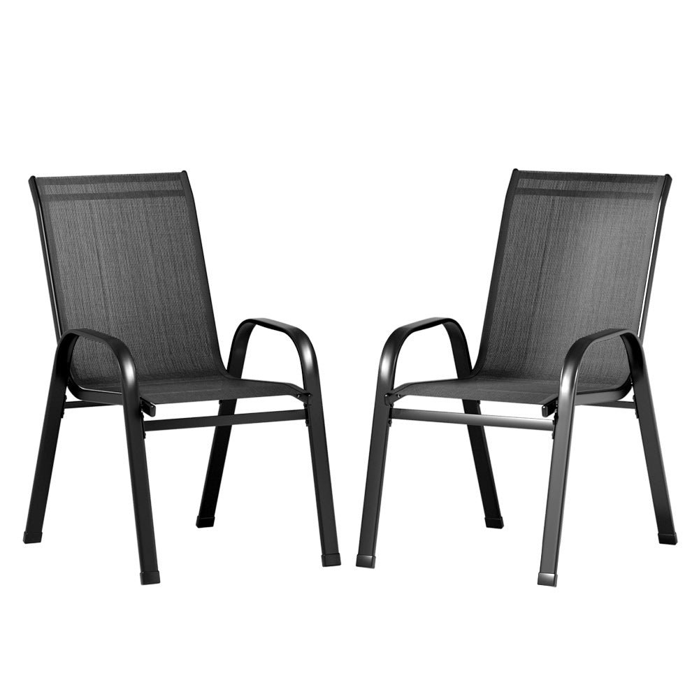 2-Piece Stackable Outdoor Dining Chairs - Patio Lounge Chairs Set in Black for Garden, Poolside & Backyard Relaxation