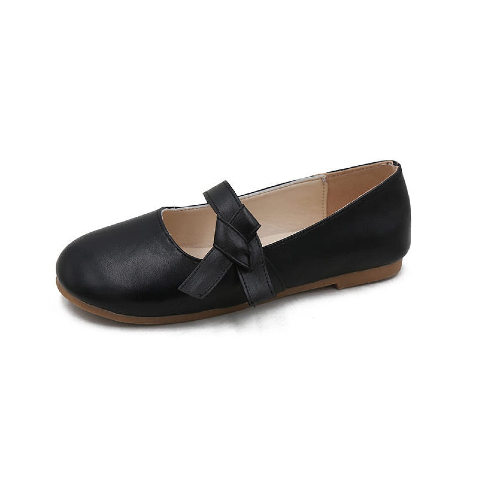 CYBLING Women's Casual Mary Jane Flats - Soft Leather Slip-On Shoes with Bow Tie Strap, Comfortable Round Toe for Driving & Daily Wear (Black) | Perfect for Work, Office, and Everyday Outfits