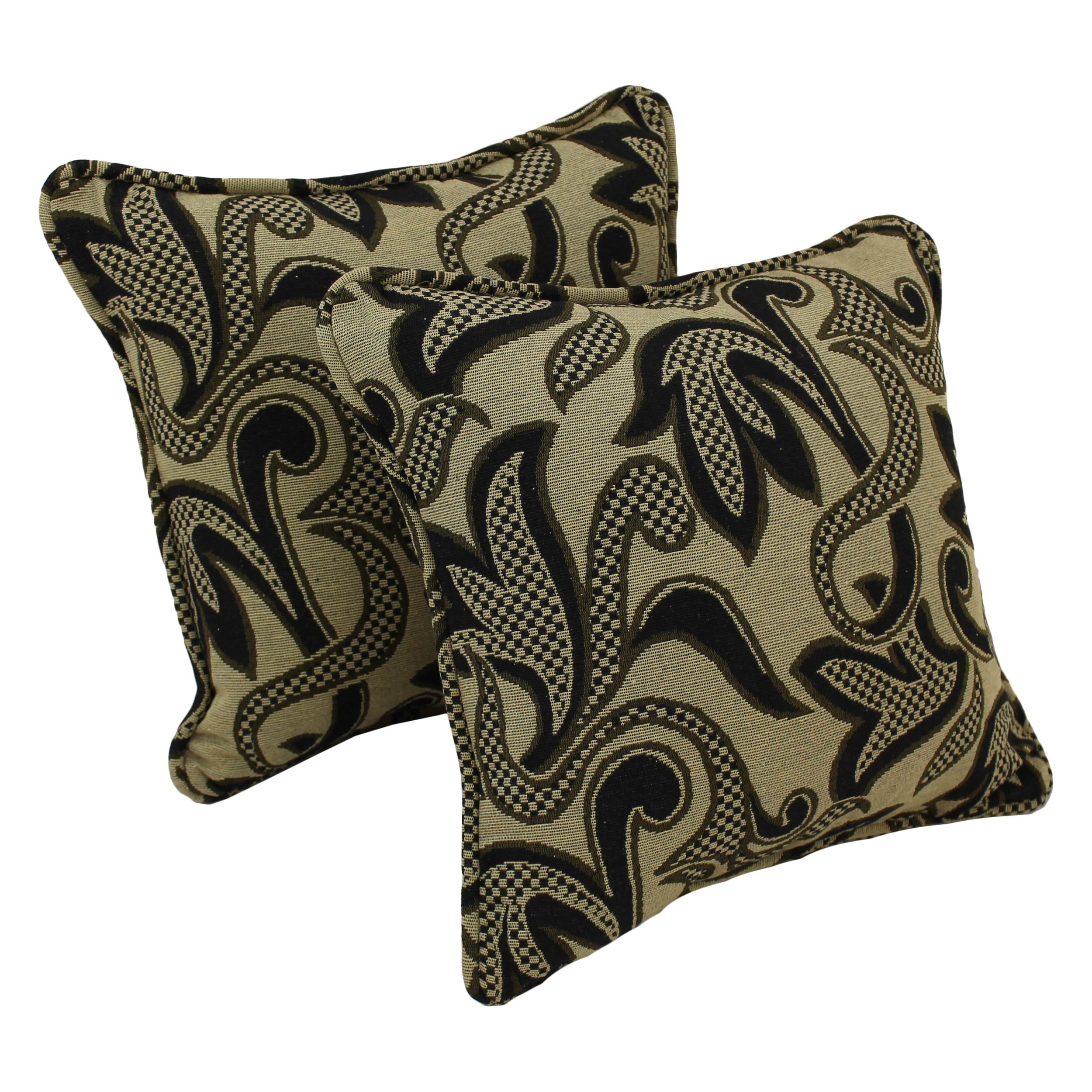 Blazing Needles Corded Tapestry Throw Pillows (Set of 2) - 18 Inch Checkered Scroll Design for Sofa, Bed & Home Decor - Soft Decorative Cushions for Living Room, Bedroom & Dorm