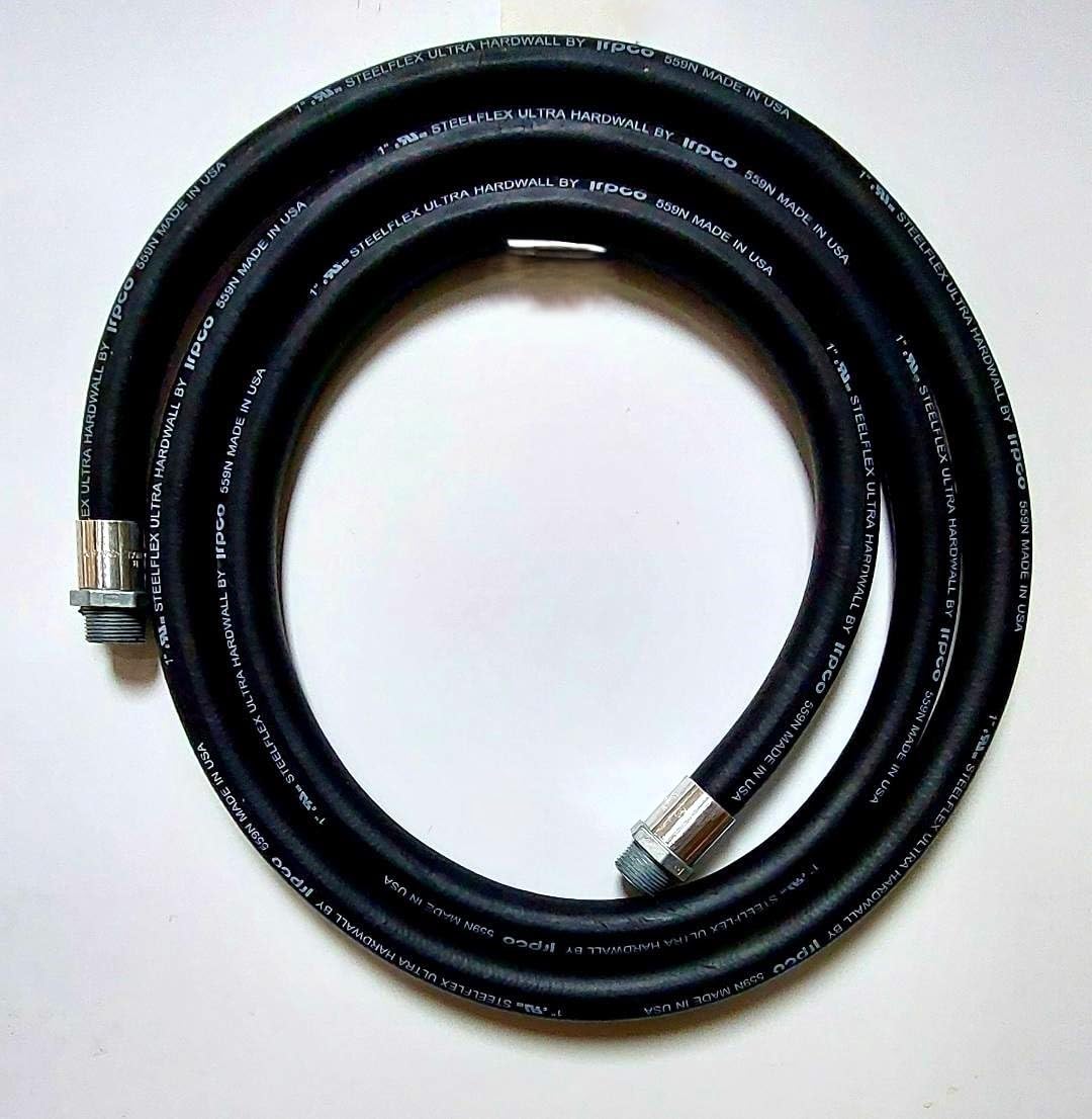 IRPCO 1 Inch x 12 Foot Steelflex Ultra Hardwall Curb Pump Hose with Wired Braid - Heavy Duty Black Water Transfer Hose for Construction, Agriculture & Industrial Use