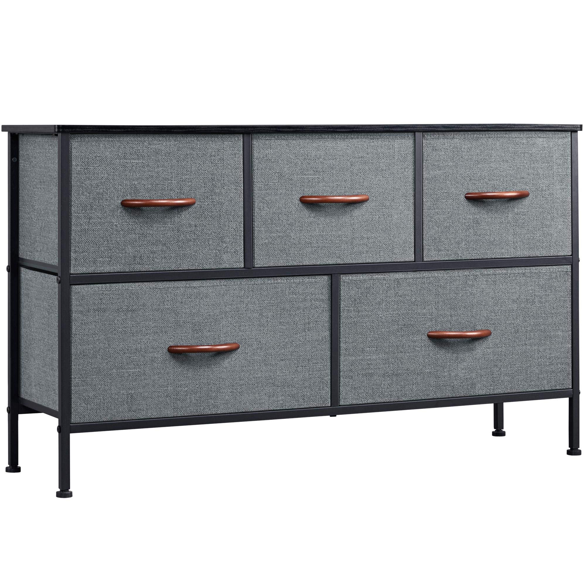 Yaheetech 5-Drawer Fabric Storage Tower Organizer - Modern Side Table with Sturdy Steel Frame & Easy Pull Handles for Bedroom, Nursery, Entryway, Hallway - Dark Gray Home Organization Solution