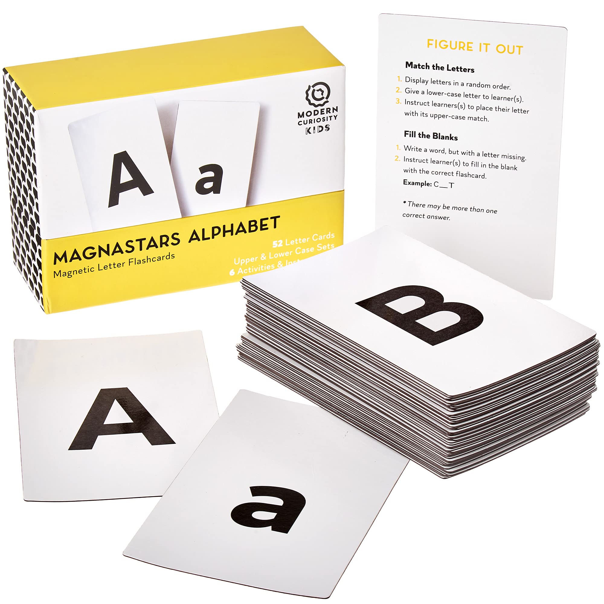 Magnastars Alphabet Flashcards - Educational ABC Flash Cards for Kids with Upper & Lower Case Sets, 6 Learning Games & 52 Magnets - Perfect for Fridge, Classroom, Homeschooling, and Early Childhood Development