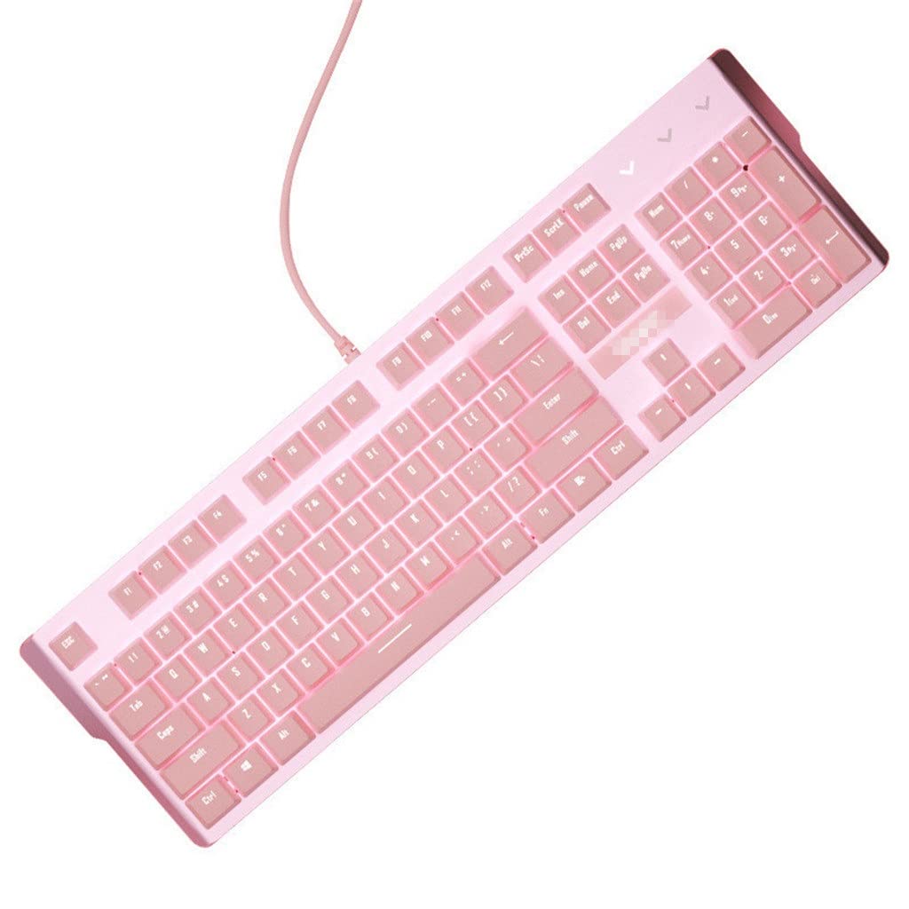 LEEC Pink Gaming Mechanical Keyboard - 104 Key USB Wired Keyboard with White Backlight for PC & Laptop Gamers | Perfect for Esports, Streaming & Office Work