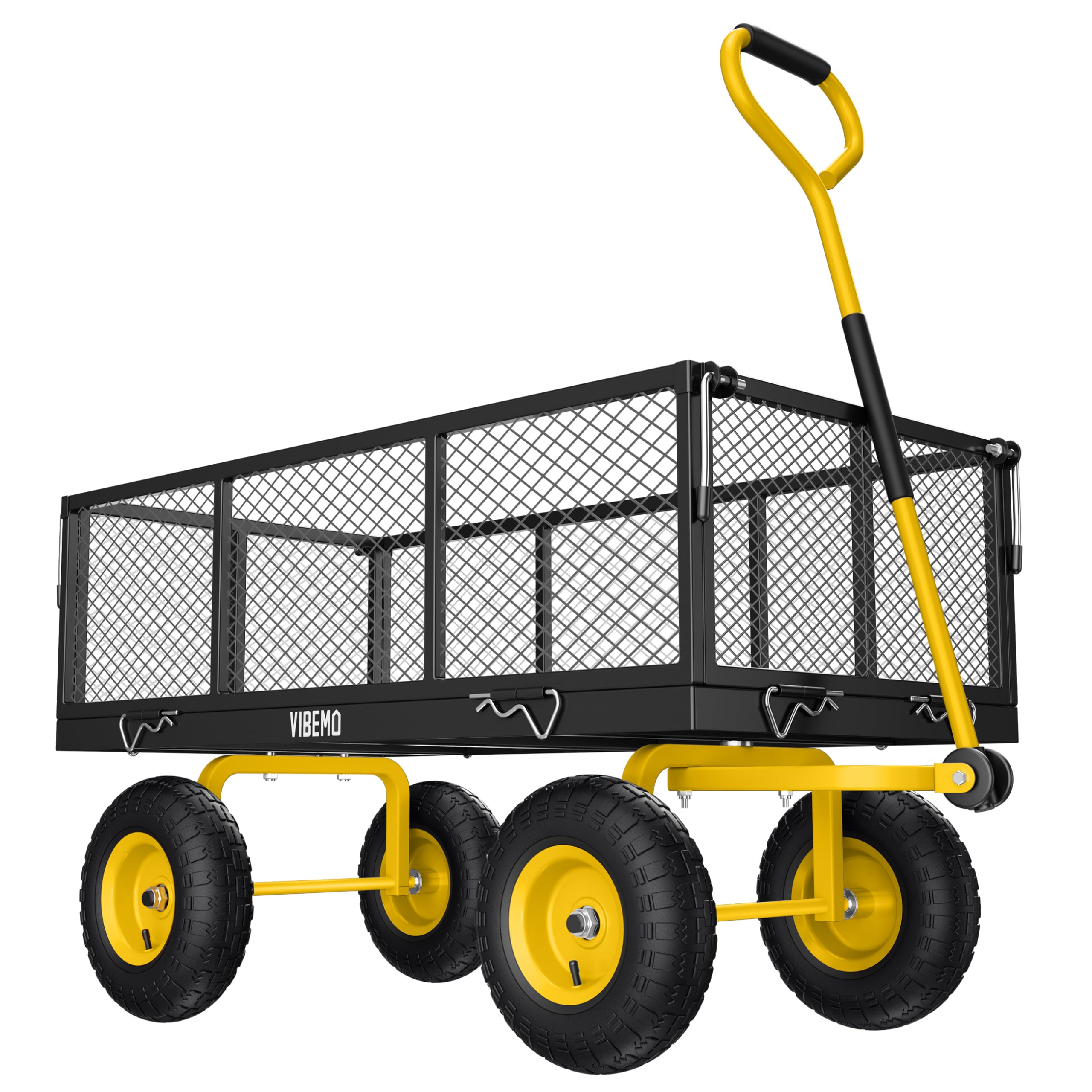 Heavy Duty 900 lbs Steel Garden Cart - 2-in-1 Utility Wagon with Removable Mesh Sides & 10