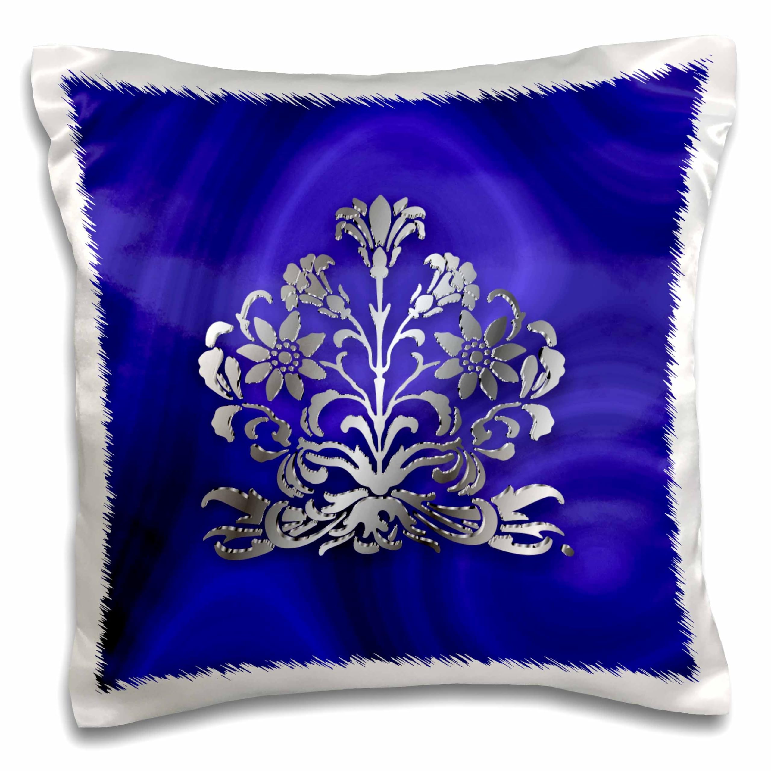 Art Nouveau Floral Design Faux Silver Blue Velvet Pillow Case 16x16 Inch - Decorative Throw Pillow Cover for Living Room, Bedroom & Sofa