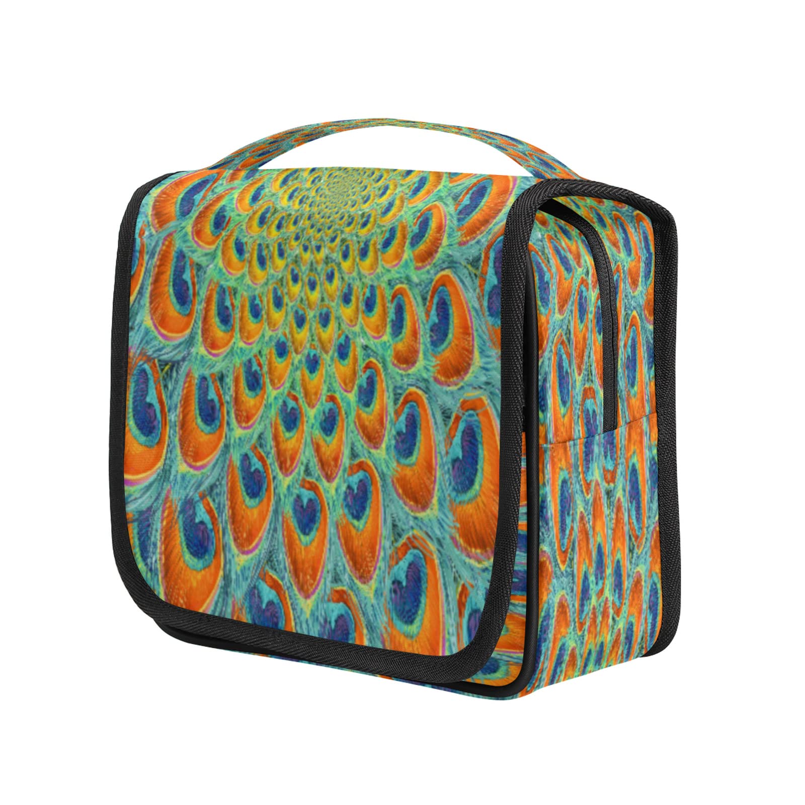 Abstract Peacock Hanging Toiletry Bag for Women & Men - Waterproof Travel Makeup Cosmetic Organizer with Ethnic Feather Design - Perfect for Travel Accessories, Bathroom Storage & Shower Gifts