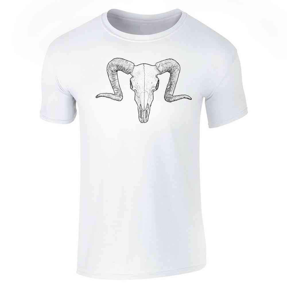 Pop Threads Men's Ram Skull Graphic T-Shirt - Western Art Vintage Style Cotton Tee for Casual Wear & Street Fashion