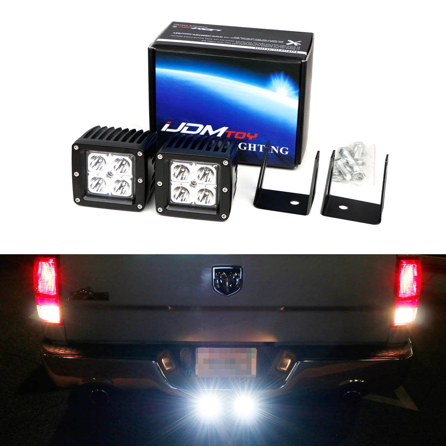 40W LED Pod Lights with Backup Tow Hitch Bracket & Wiring Kit - Compatible with 2003+ Dodge RAM 1500/2500/3500 Trucks - Perfect for Off-Roading, Camping & Nighttime Visibility