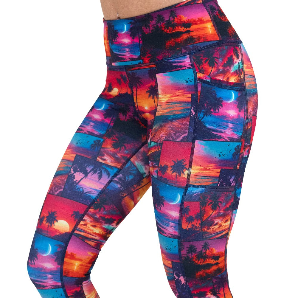 Sunset Snapshot High Waist Yoga Leggings - Women's Printed Workout Pants for Running, Gym & Lounge - Soft Stretchy Comfort