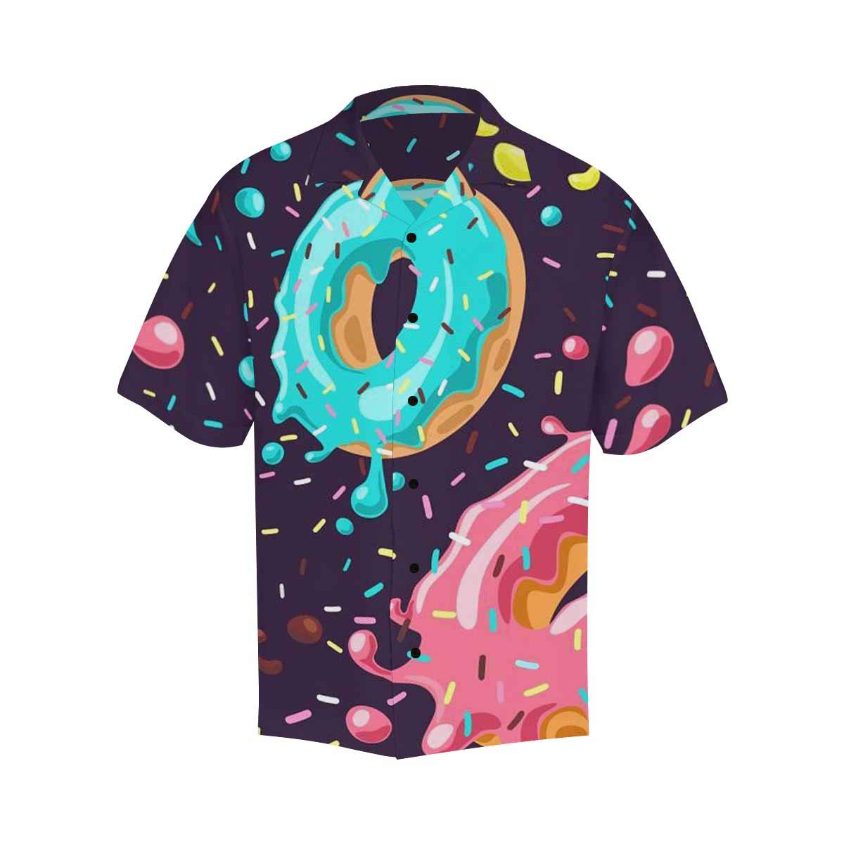InterestPrint Men's All Over Print Hawaiian Shirt - Short Sleeve Casual Donut Pattern with Pink, Chocolate & Lemon Colors | Perfect for Beach Vacation, Summer Parties & Tropical Getaways