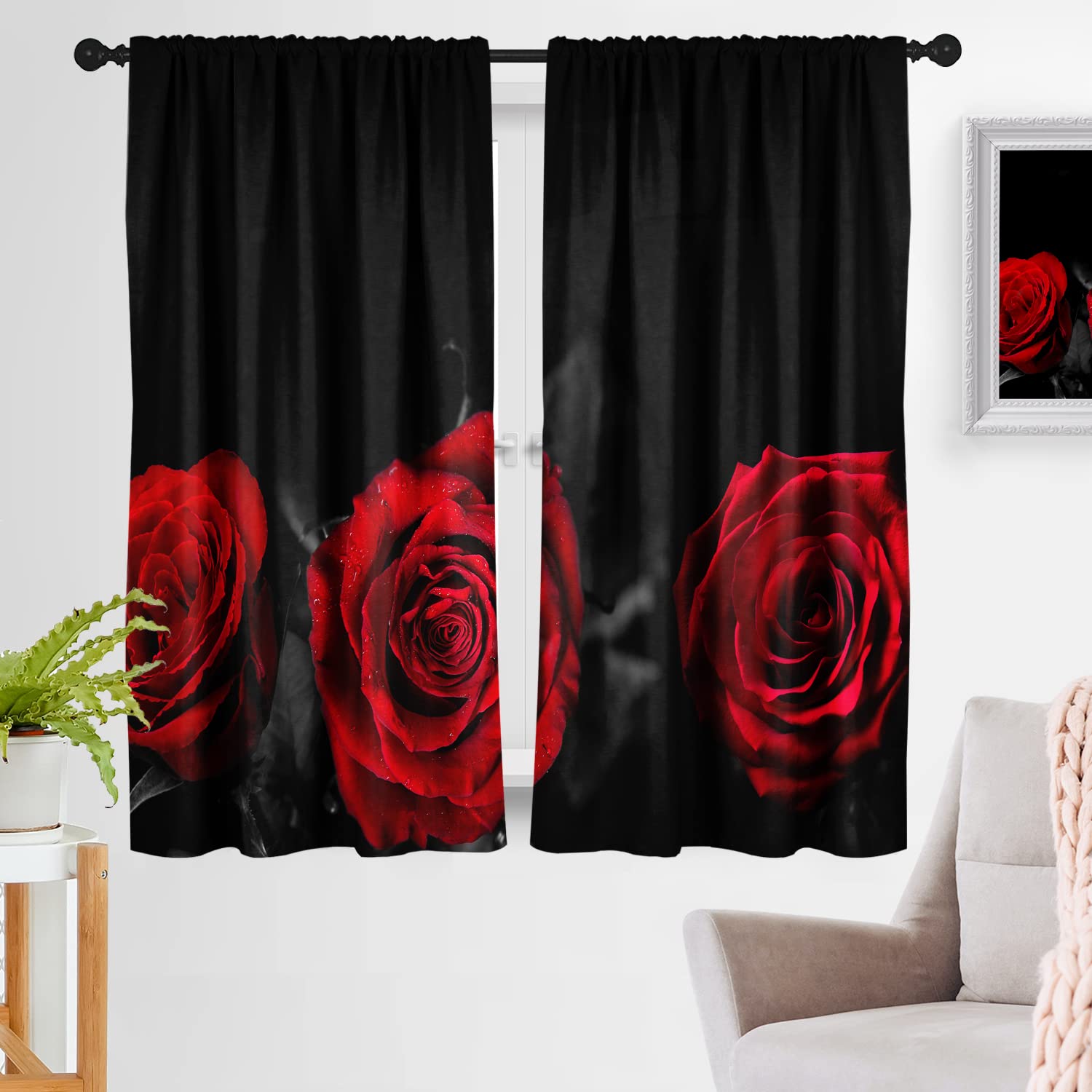 Zokyer Red Rose Floral Blackout Curtains Set of 2 Panels - 42x63 Inch Grommet Window Drapes for Bedroom, Living Room & Bathroom - Elegant Burgundy Flower Design for Women's Home Decor | Perfect for Light Blocking, Privacy & Room Aesthetics
