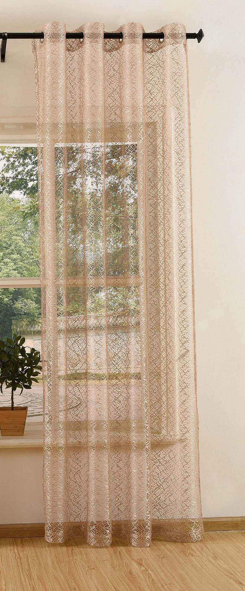 Mesh Net Curtain with Eyelets - Transparent Plain Decorative Polyester Window Drape in Taupe (245x140cm) for Living Room, Bedroom & Kitchen
