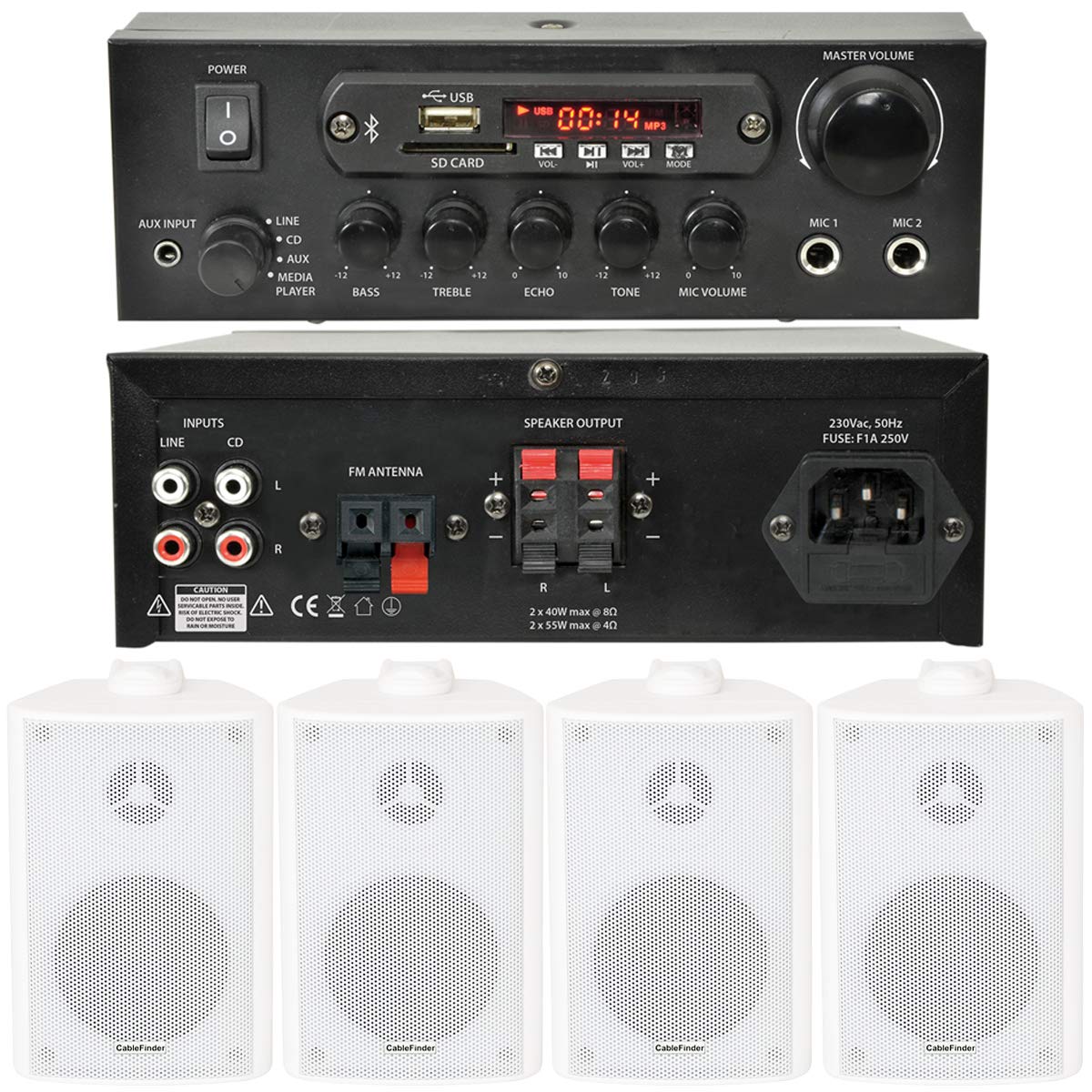 Wireless Bluetooth Wall Speaker System for Bars & Restaurants - Background Music Amp Kit with High-Quality Sound for Indoor & Outdoor Commercial Use