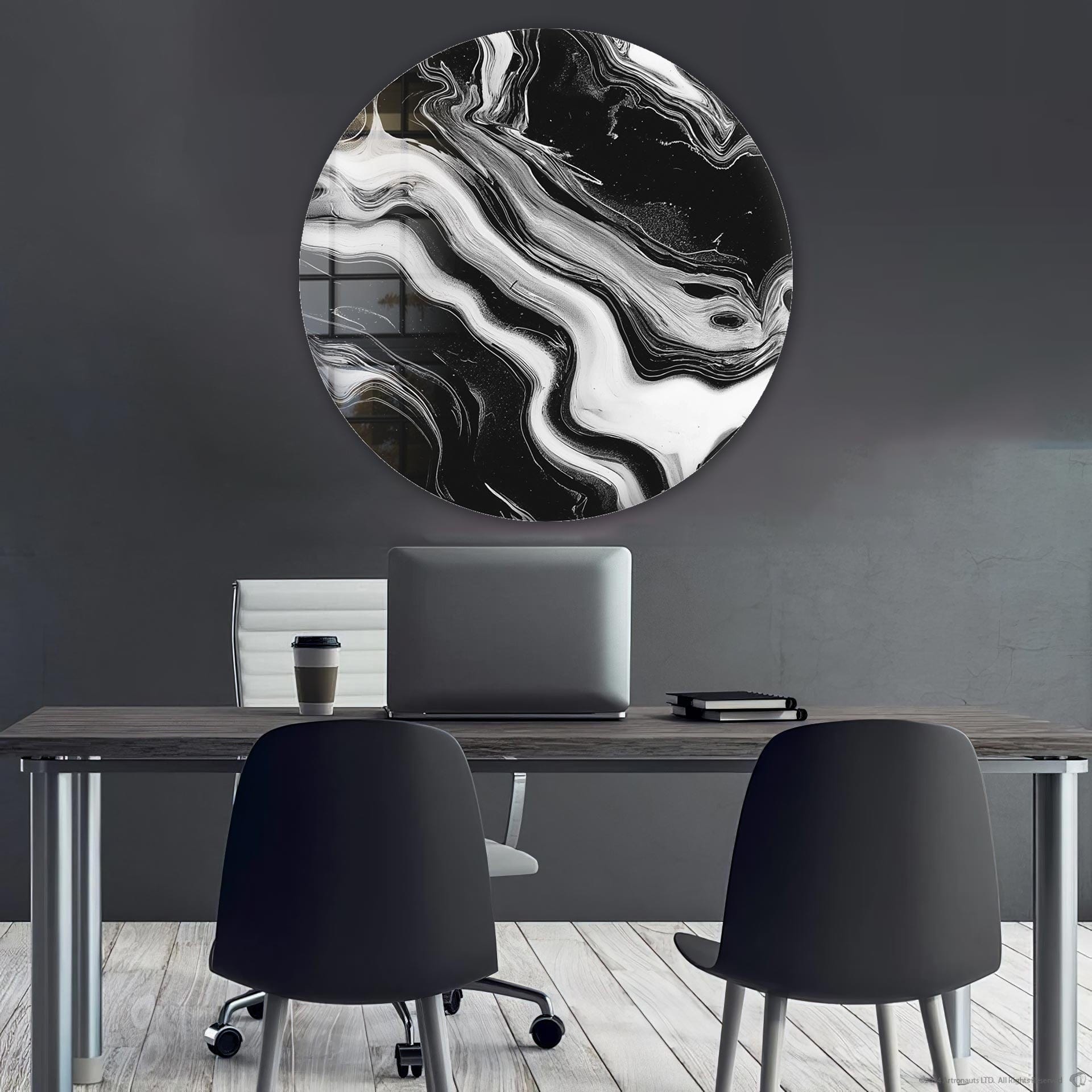 Stylish Noir Waves Rounded Glass Wall Art - Modern Home Decor for Living Room, Bedroom & Office