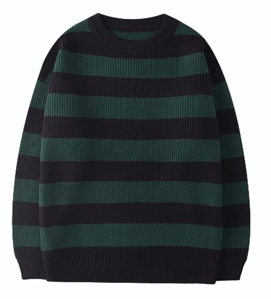 AIWUFLY Men's Striped Knit Sweater - Casual Autumn Streetwear for Daily Wear
