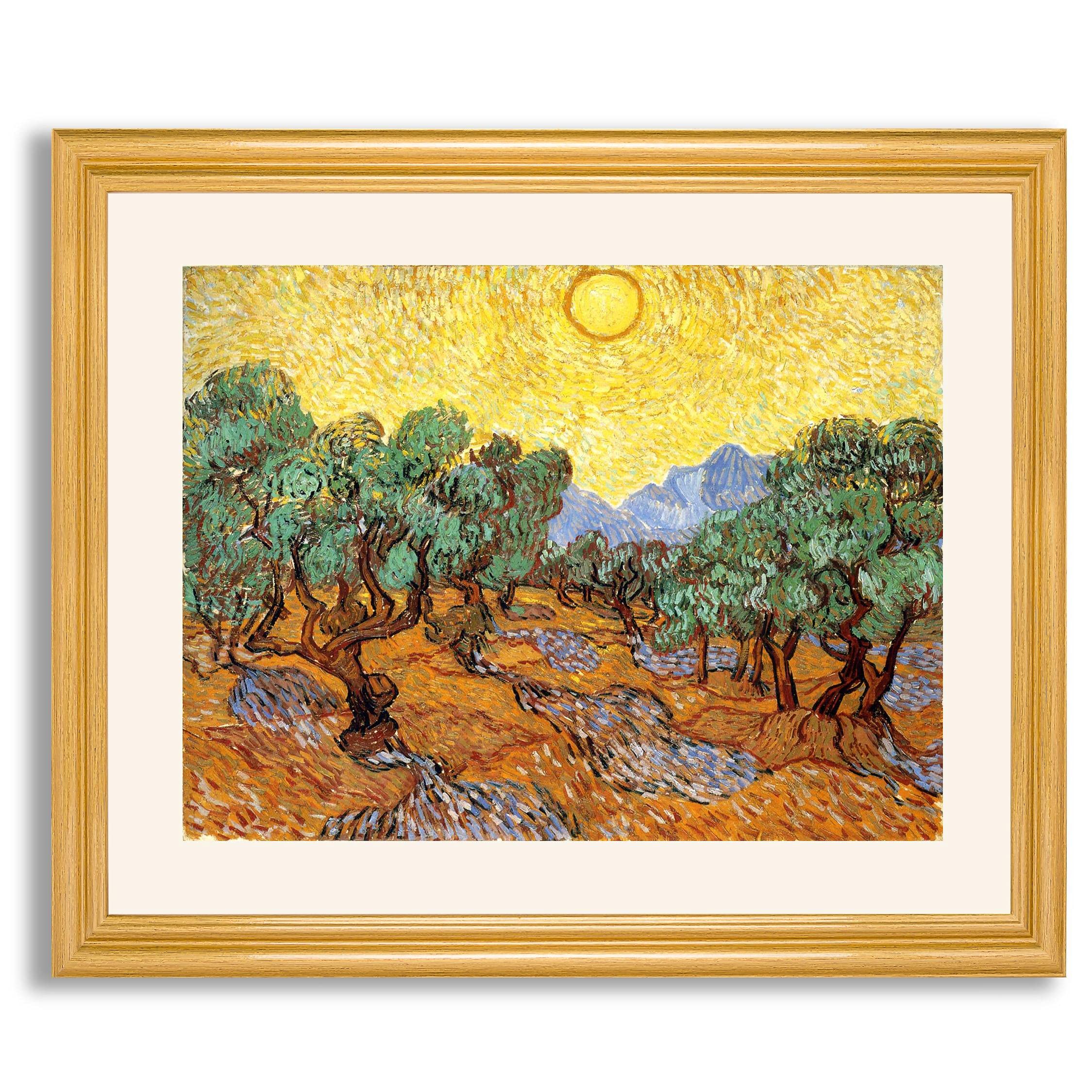 Vincent Van Gogh Olive Trees with Yellow Sky & Sun Framed Art Print - Premium Wall Decor for Living Room, Bedroom & Office | Handcrafted Wood Frame Gallery Quality Reproduction | Van Gogh Landscape Painting Home & Workspace Decoration